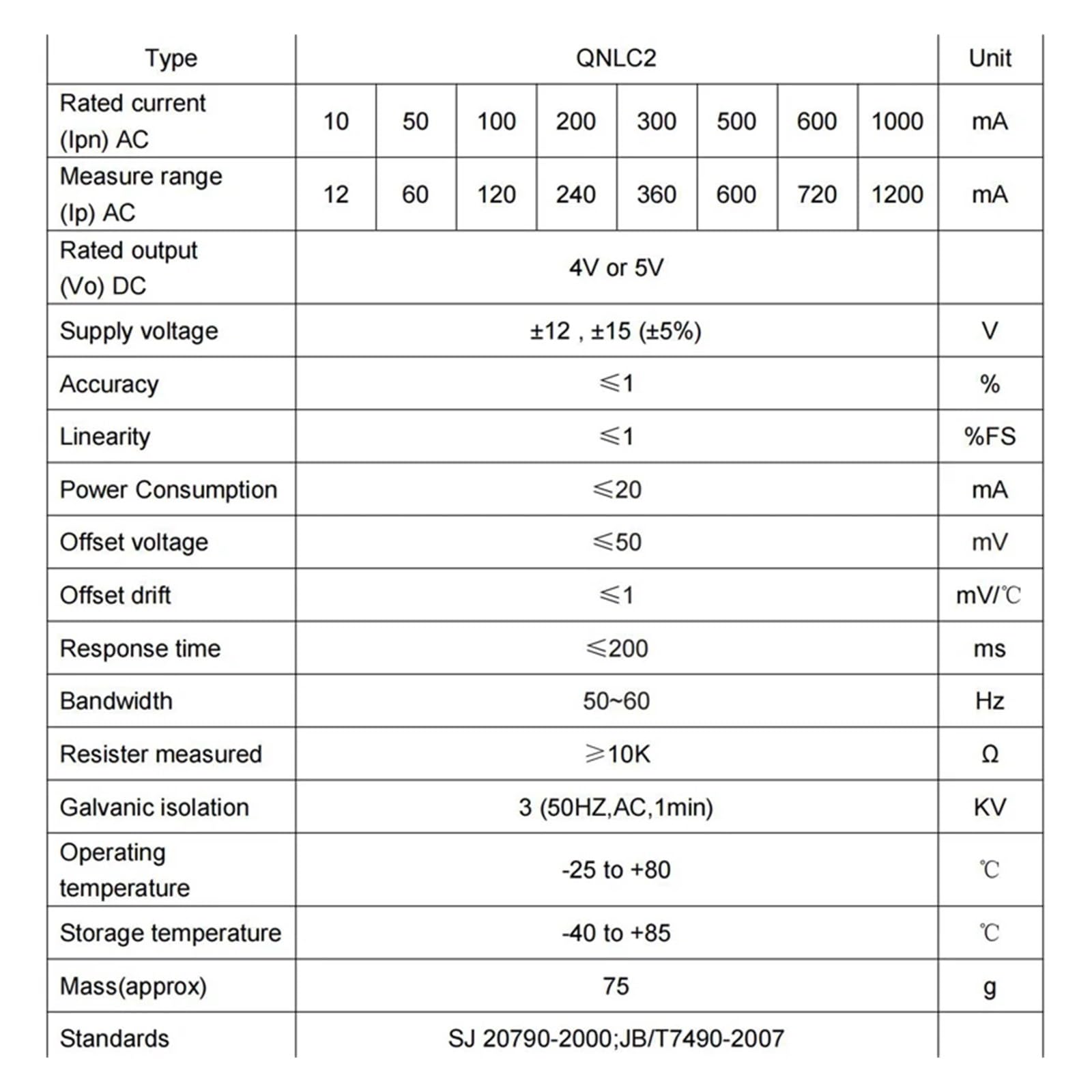 AC-Leckagesensor Sensor QNLC2 Eingang 10 mA 50 mA 100 mA 300 mA 500 mA 600 mA Ausgang 4 V 5 V Leckagesensor CT-Transformator(Dc 4v,AC 1000mA)