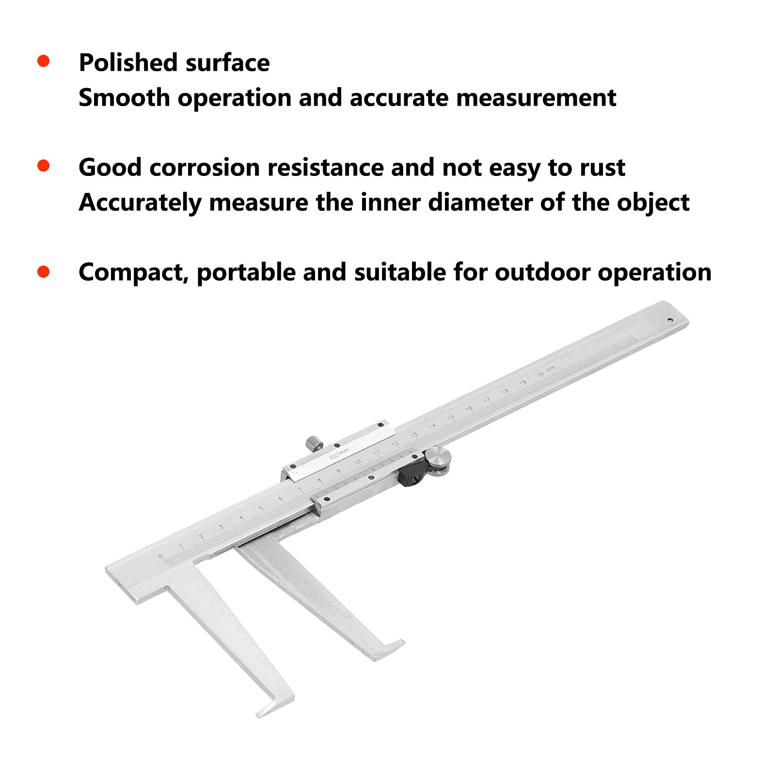 Calibrador Vernier Calibre de Diámetro Interior de Acero Al Carbono Rango de 0-200 Mm Herramienta de Medición de Ranura Interior de Lectura Mecánica de 0,02 Mm para Inspección de Ranuras y