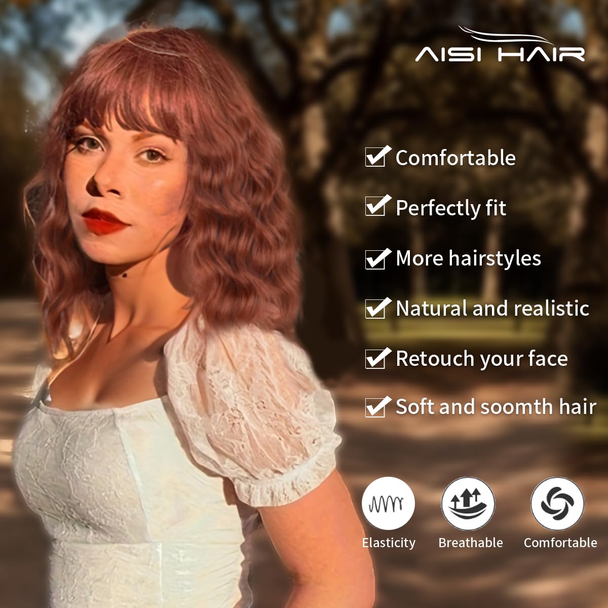 Amazon.com : AISI HAIR Synthetic Wavy Curly Bob Wig with  display picture 3