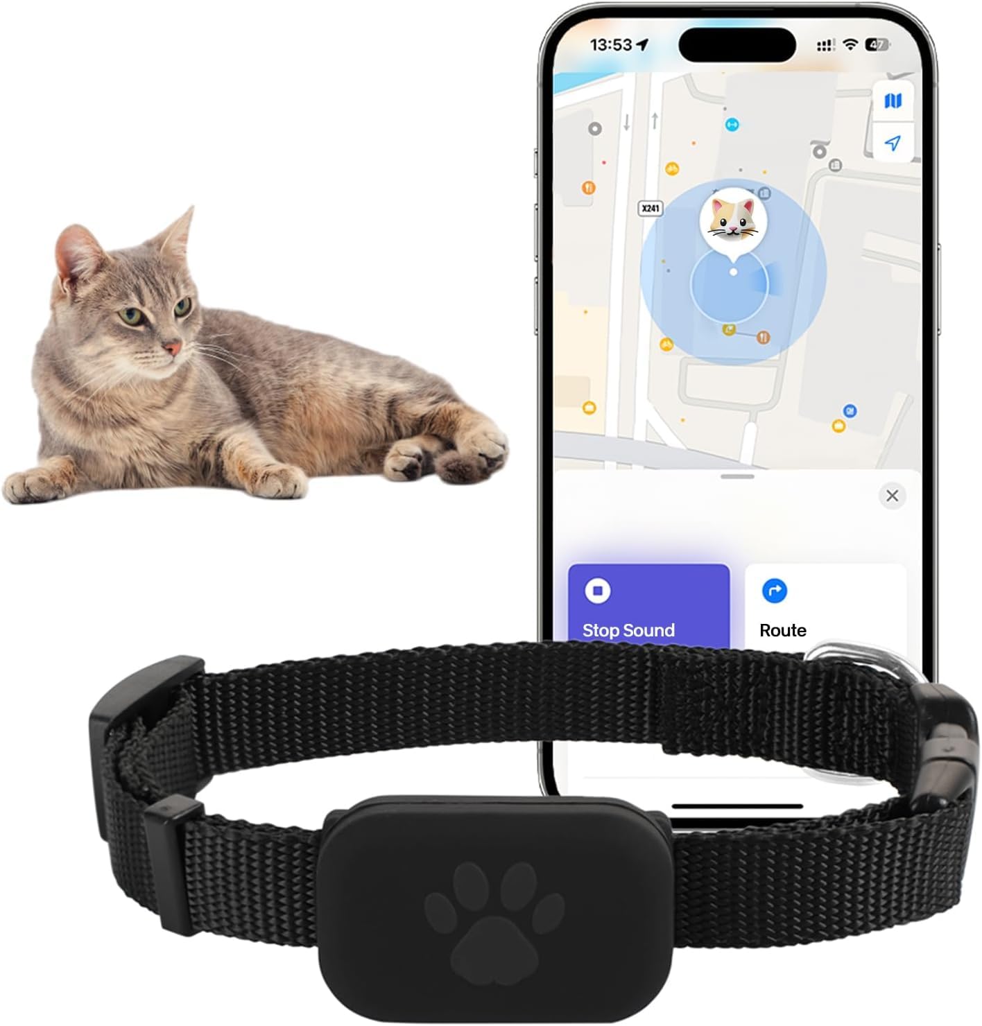 Chat Tracker, Collier GPS Chat Tracker, Aide à Localiser Votre Chat, pour chatonssans Frais mensuels, pour Apple Find (Compatible avec iOS/Android), Collier GPS Chat Tracker (Noir