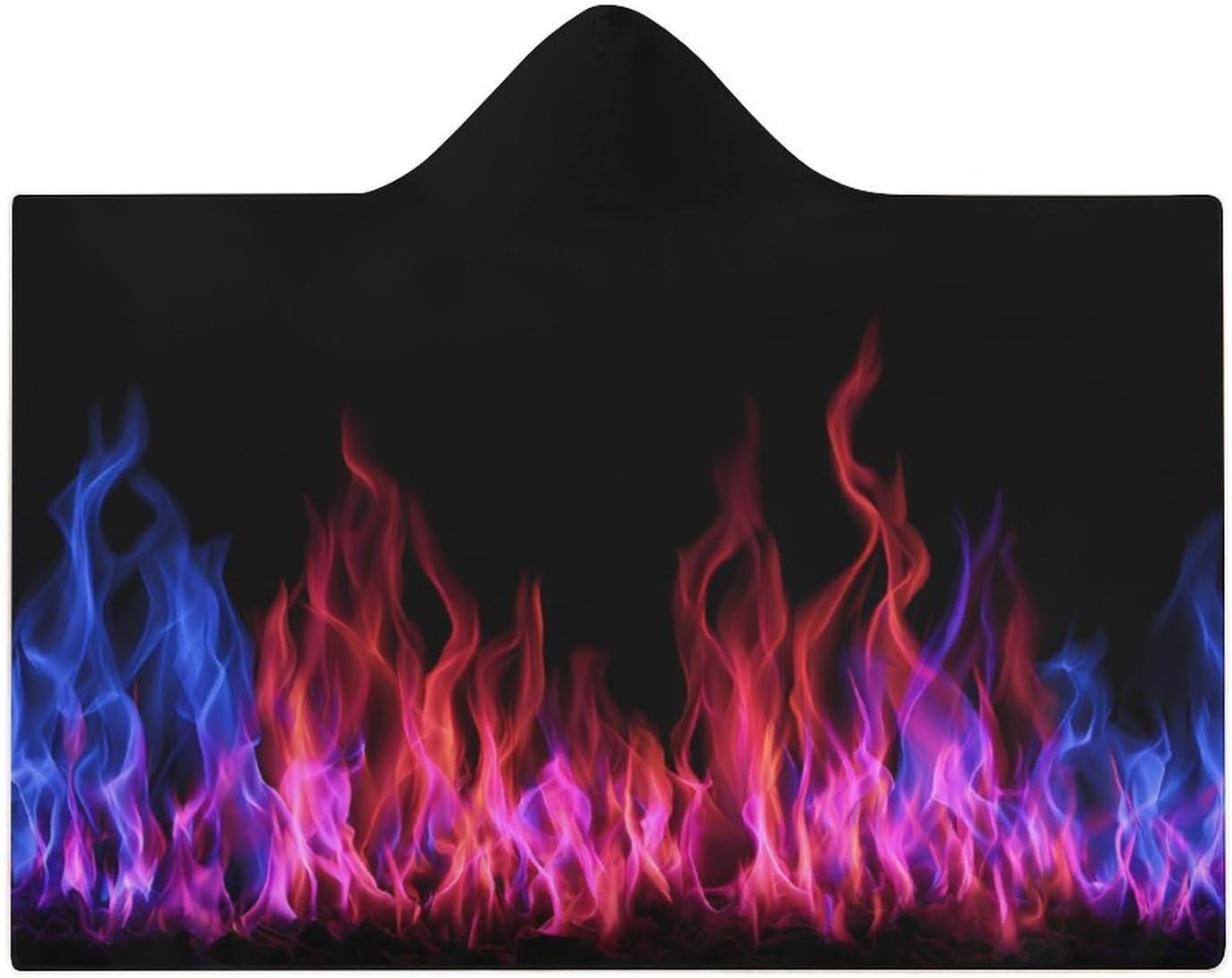 Blue And Red Fire Flame Wearable Blanket Oversized Throw Cape | Cozy Hooded Blanket Gifts for Women Men