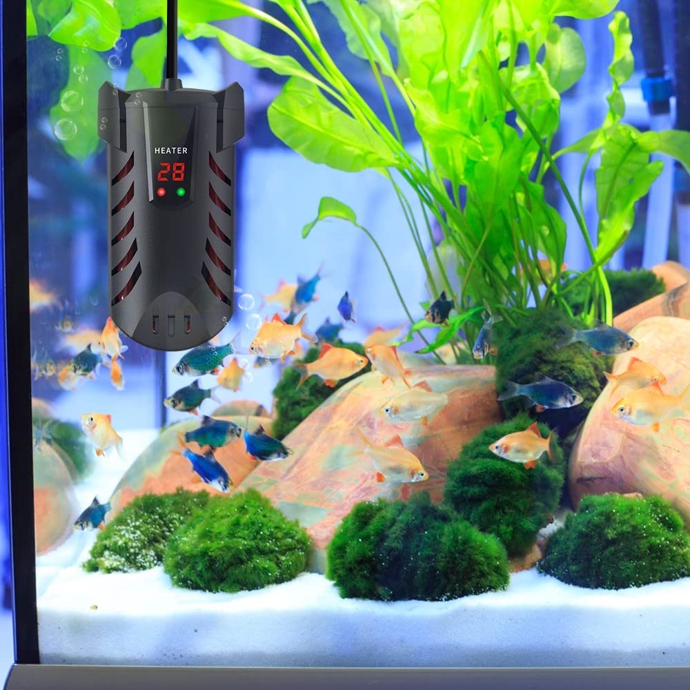Miniaturowa grzałka do akwarium, 25 W/50 W/100 W/200 W, grzałka zanurzeniowa do akwariów, regulowana inteligentna grzałka do akwariów z cyfrowym wyświetlaczem LED do akwariów o pojemności 1–120 l