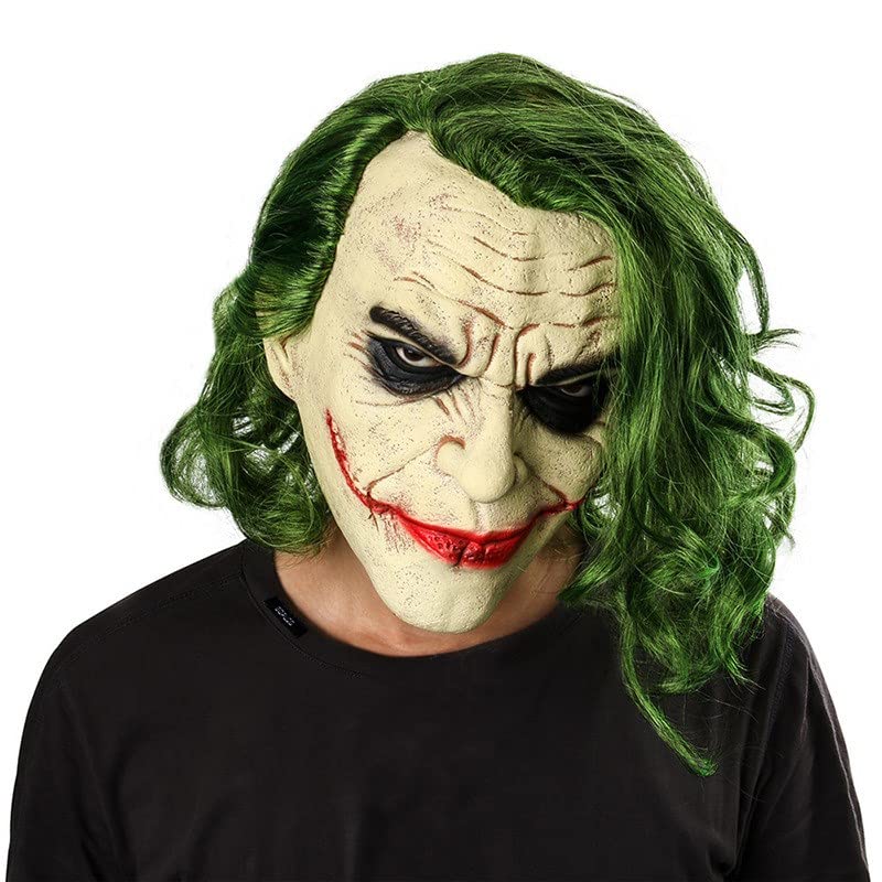 Clown mask batman clown mask latex mask clown cosplay man smiling mask with green hair halloween adult cosplay garden yard party props