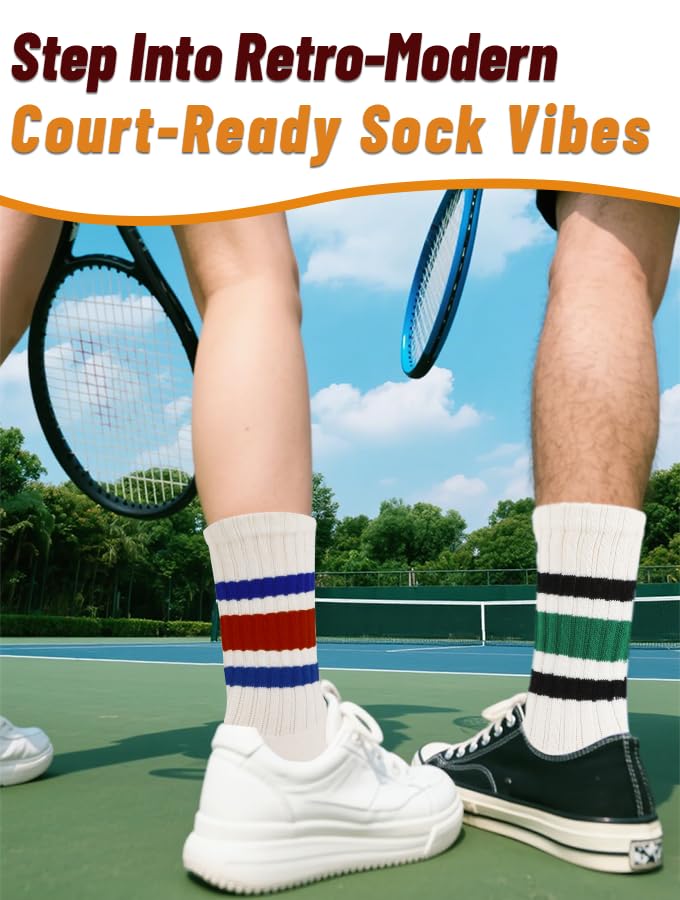 Retro Striped Crew Socks Sport Socks,Casual Cotton Stretchy Socks, with Seamless Toe for Men and Women Multicolor3
