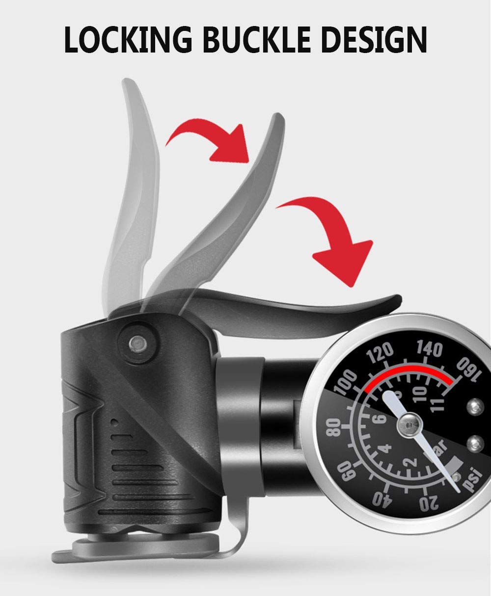 Mini-Fahrradpumpe, tragbare Fahrradluftpumpen mit Manometer 160PSI, kompatibel mit Presta und Schrader-Ventil, geeignet für Rennräder