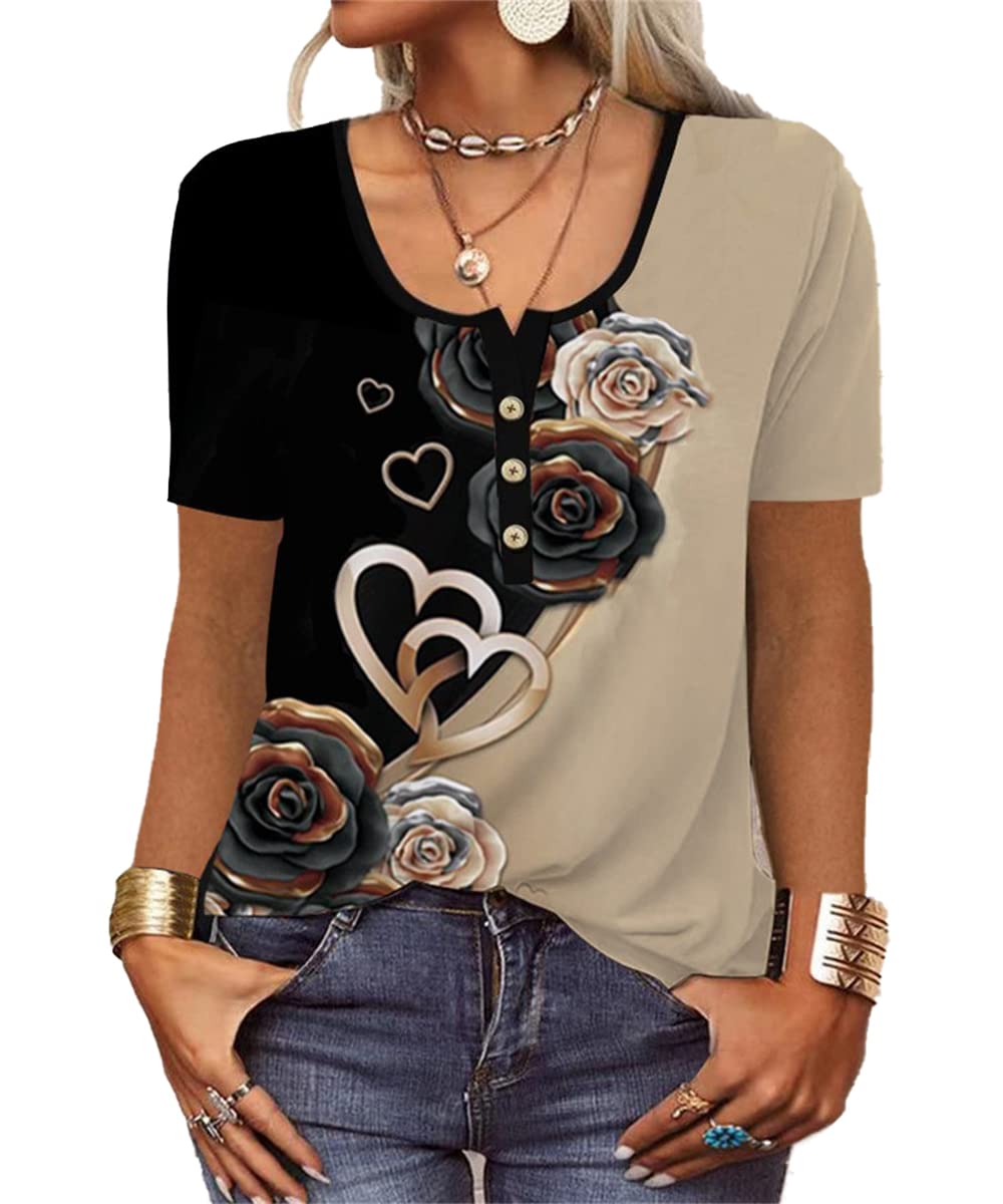 GRMLRPT Blusa para Mujer Manga Larga Camisa Cuello Redondo Botone Casual Top de Manga Larga Colorido Estampado Floral (Multicolor,S-XXL)