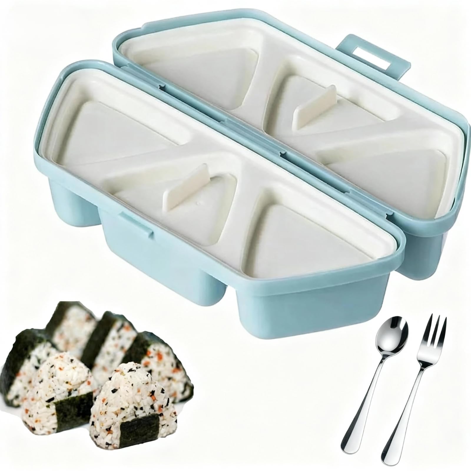 DumFurc 6 in 1 Onigiri Mold Triangle Rice Ball Mold Musubi Press Onigiri Maker Sushi Making Kit Once Quickly Make 6pcs Rice Balls for Lunch and Home DIY (Blue)
