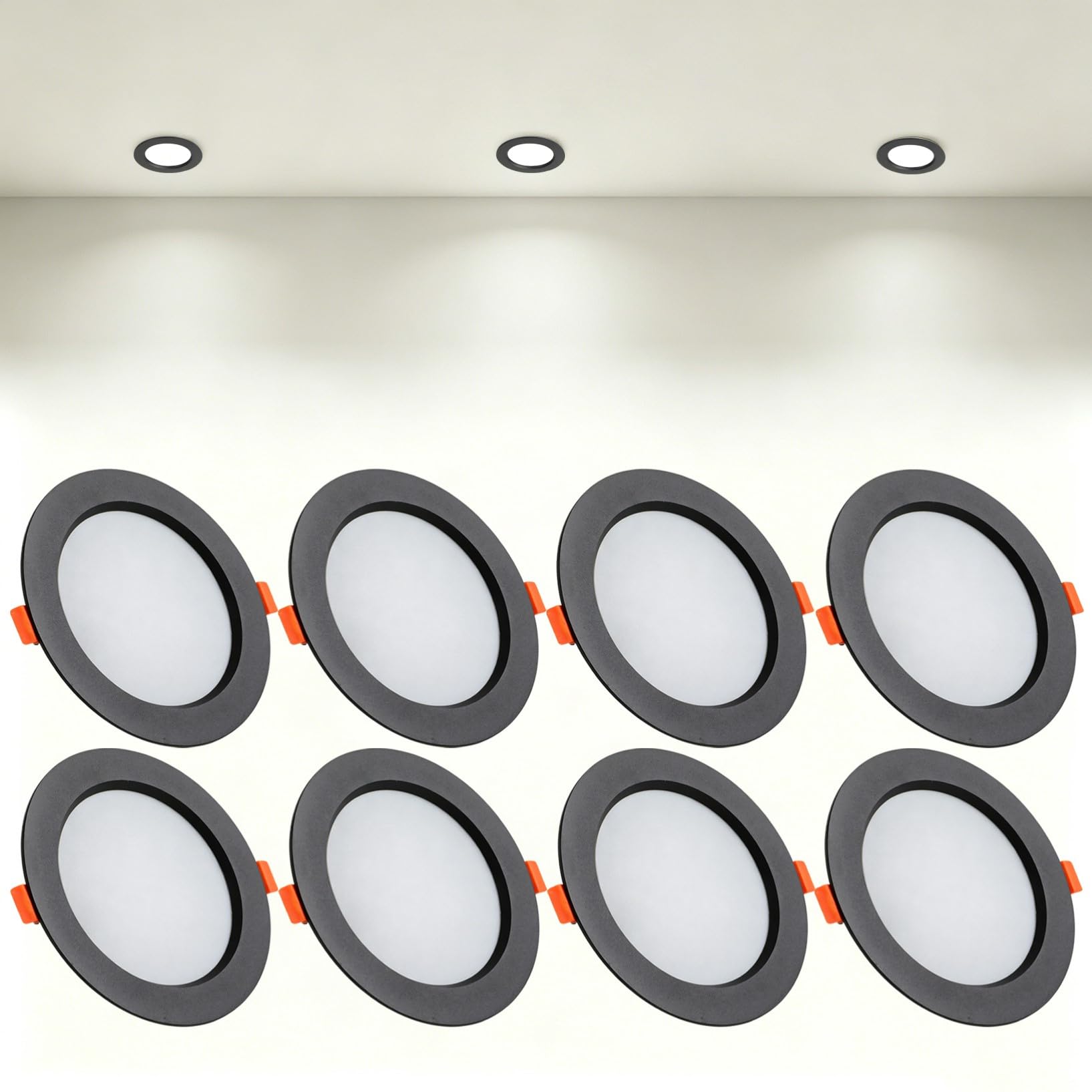 VOGHMOLD 21W Ultra Slim LED Downlight Recessed Ceiling Light 6 inch, 4000K Spot Lights Black Aluminum Trim, Cut Φ160-170mm, AC110-240V Panel Lighting for Office Hallway Closet, 8 Pack