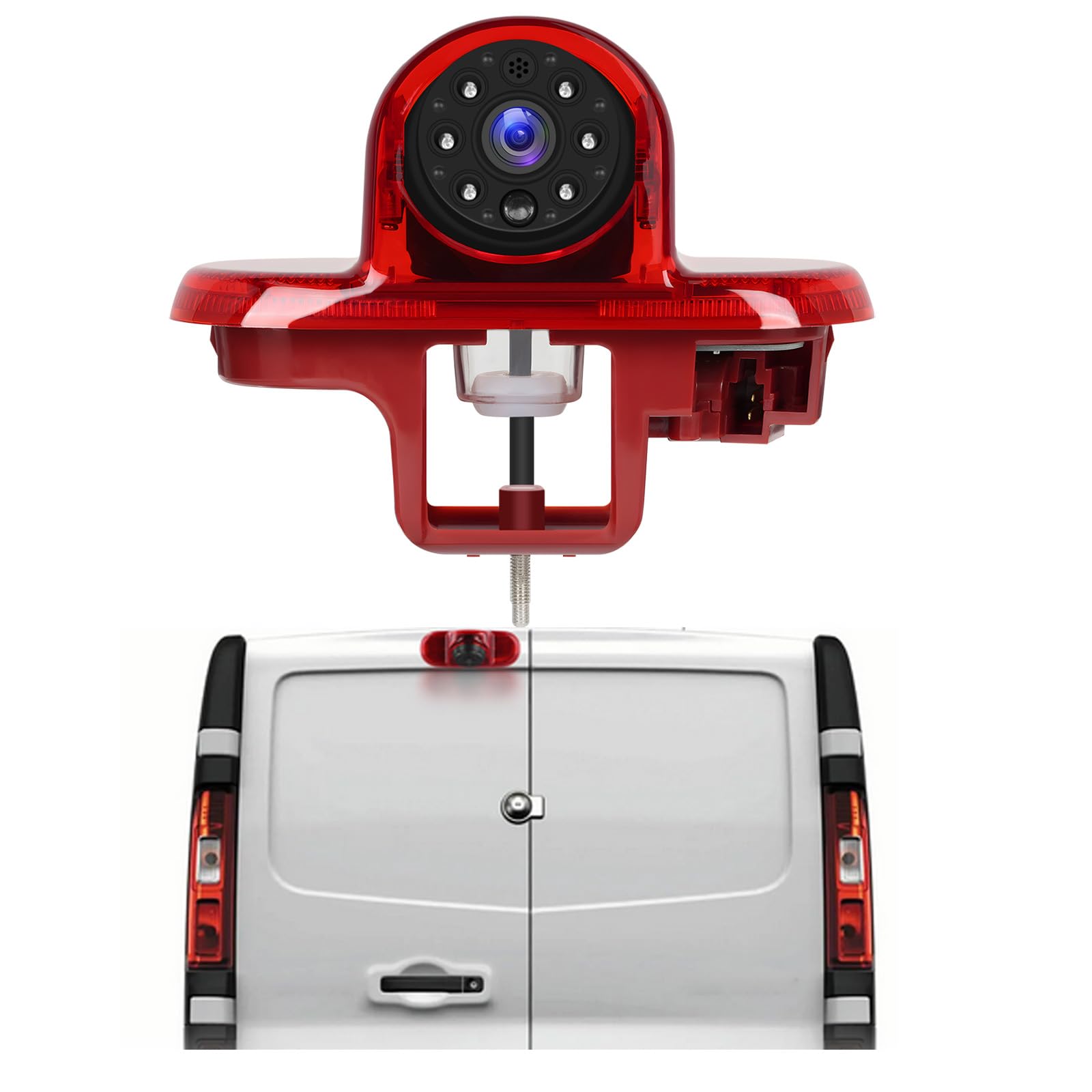 Hodozzy Caméra de Recul pour Renault Trafic/Opel Combo/Opel Vivaro 2001-2014,Caméra de Troisième Feu Stop de Voiture,Vision Nocturne IR, Etanche IP67,Angle Réglable,avec Ligne Inversée