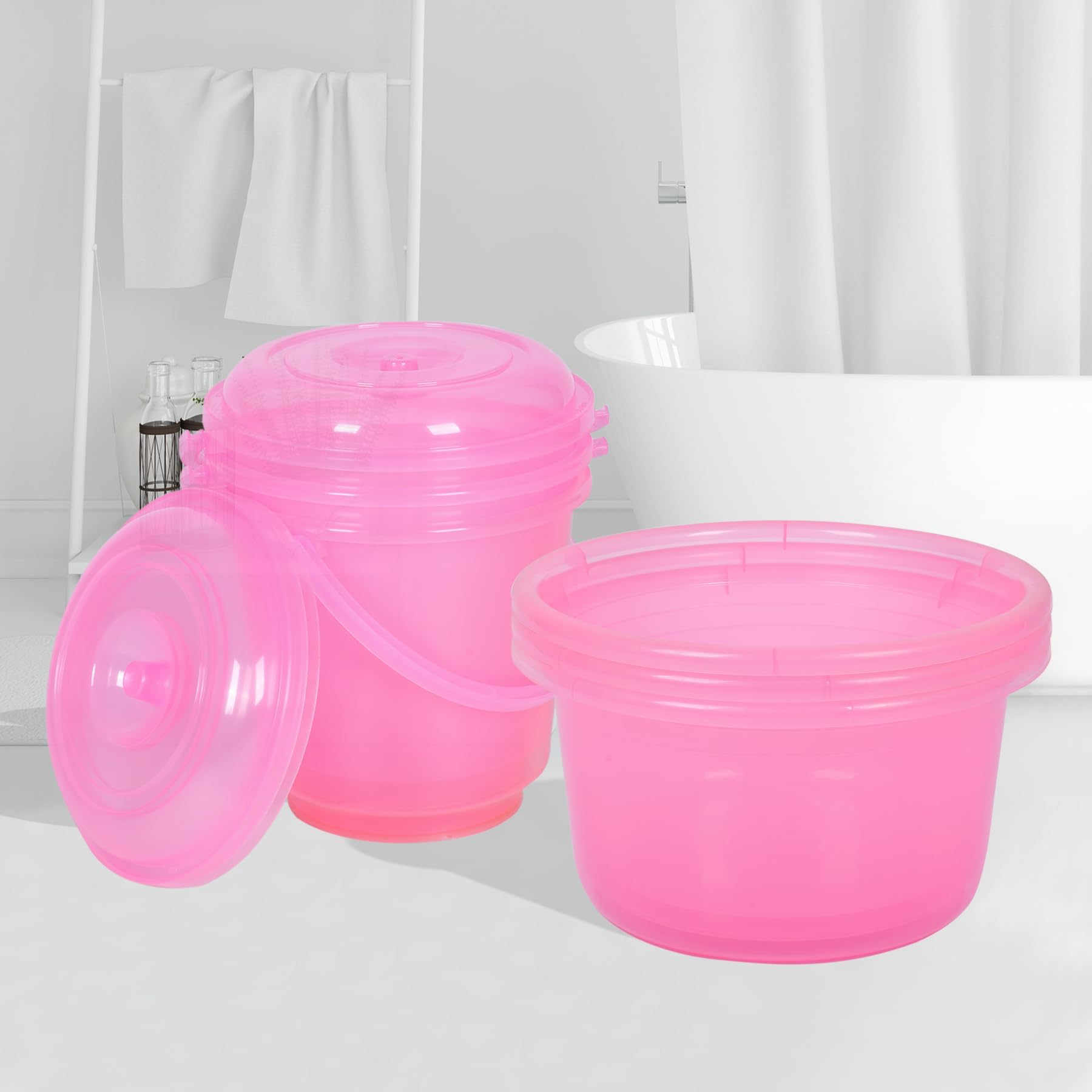 Kuber Industries Set of 6 Bathroom Combo Set | Bathroom Set | 3 Piece Tub-25 L & 3 Piece Bucket-13 L Bathing Set | Modern Bathroom Accessories Set | Transparent Pink