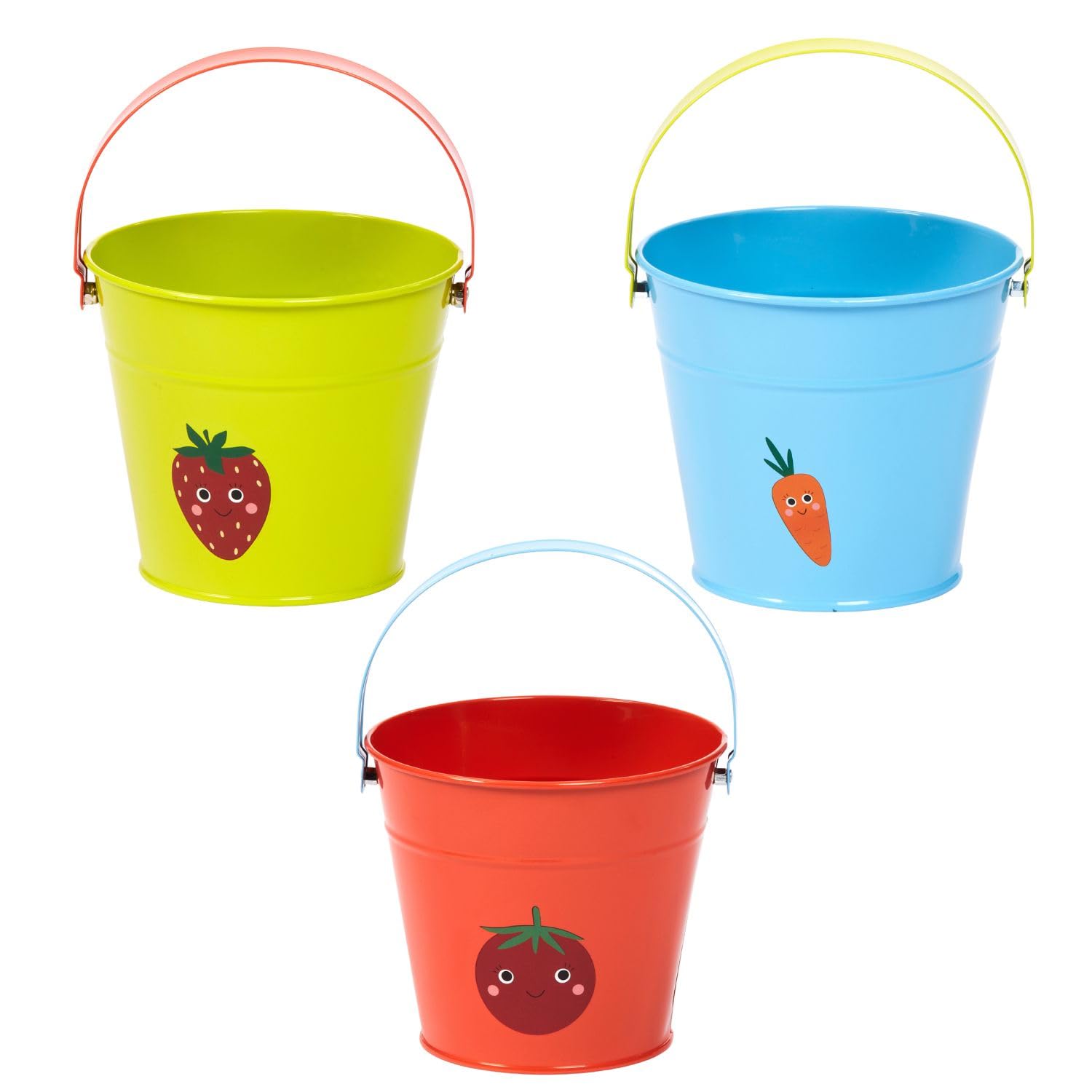 Bramley & Sage Blue, Green & Orange Briers Children’s Gardening Bucket Trio – Carrot, Tomato & Strawberry