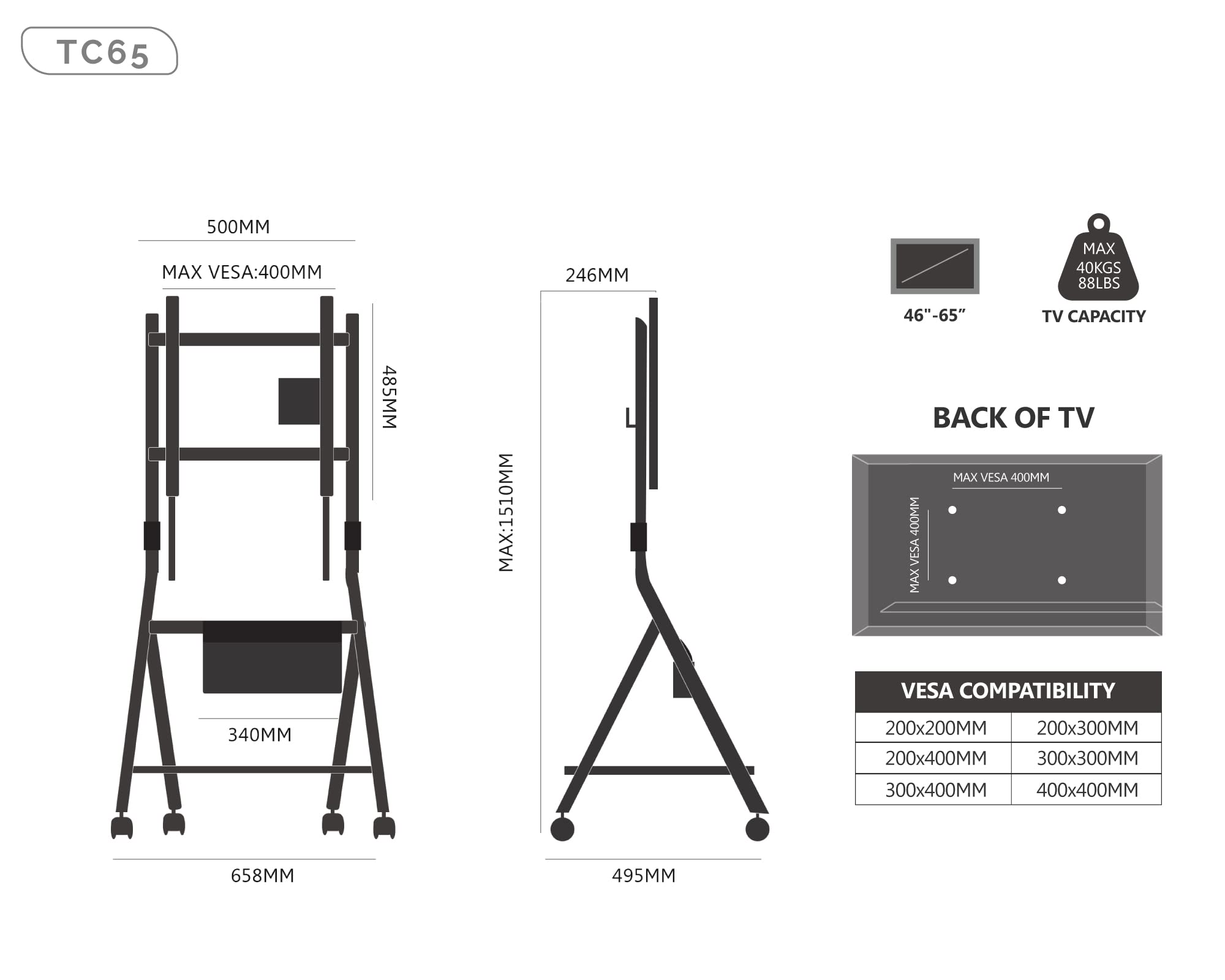 FITUEYES Supporto TV da Pavimento per Schermi 46 50 55 60 65 Pollici con Ruote, Carrello Moderno Mobile TV ad Angolo con Ripiani in Legno, Serie COLLECTOR