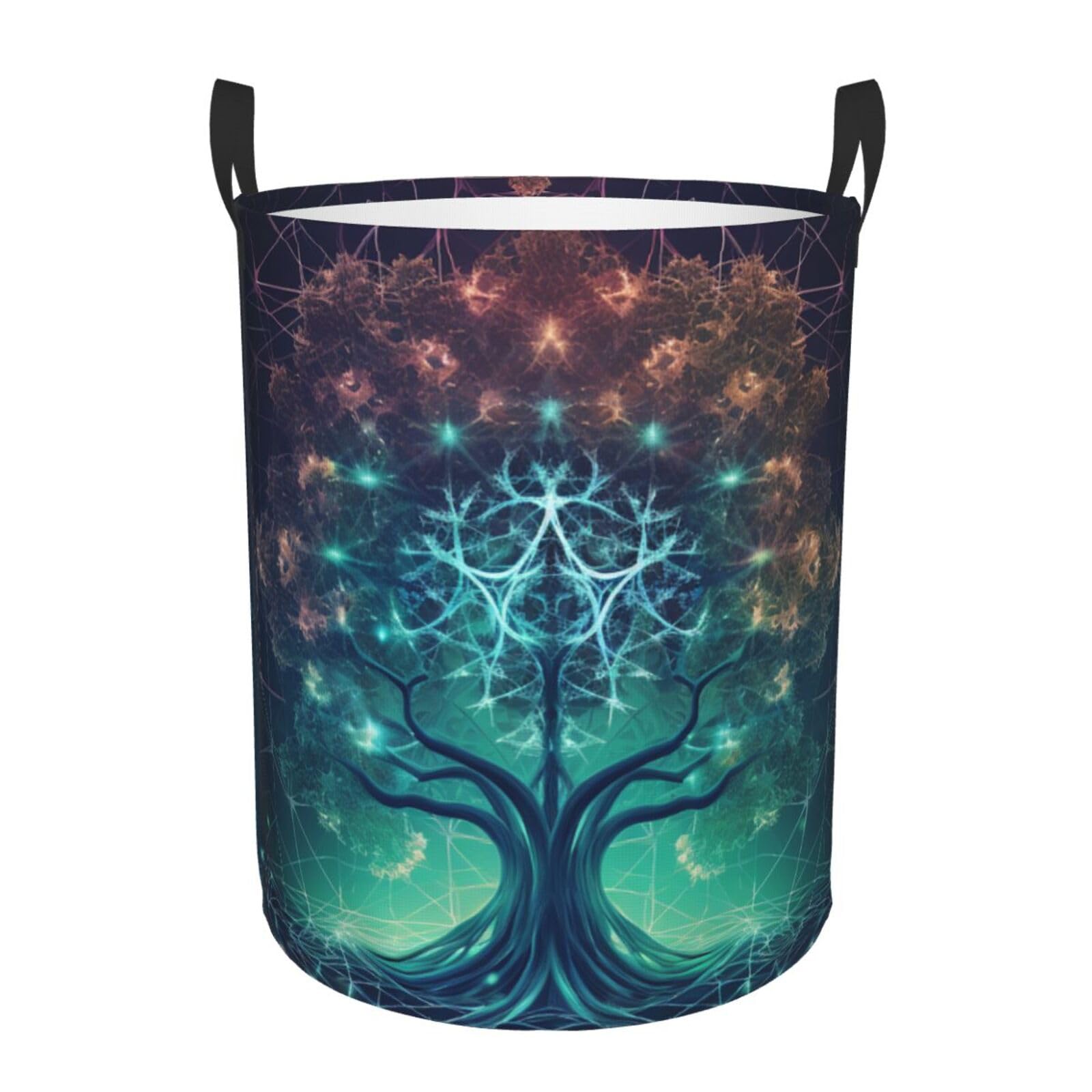 Panier à linge futuriste motif arbre de l'espace sac circulaire étanche