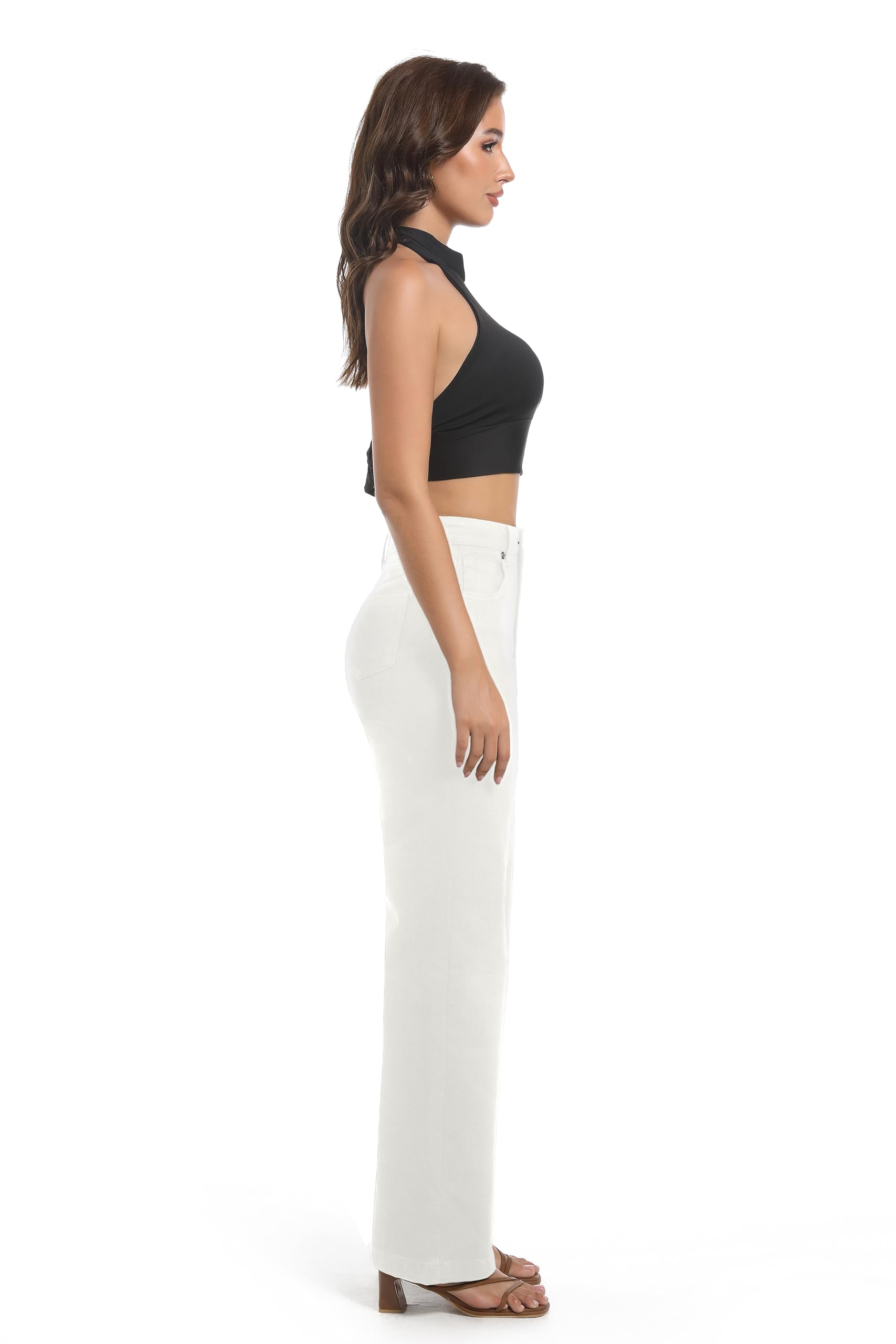 Jean pour Femme, Taille Haute, Jambe Droite, Extensible, Tendance, Jambe Large, contrôle du Ventre, Ample, décontracté, Denim