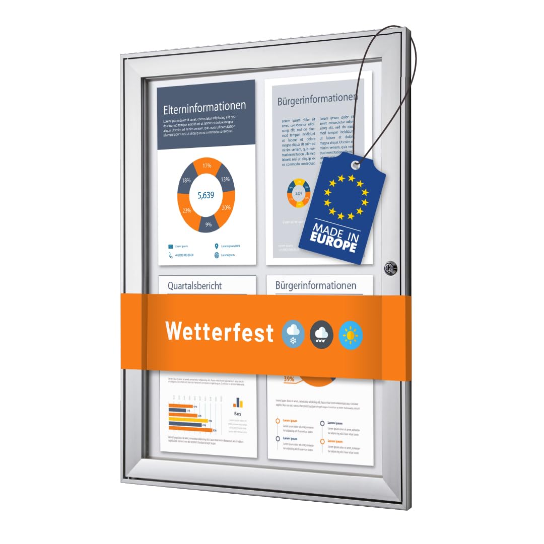 Schaukasten außen 4x DIN A4 | wetterfest | abschließbarer Infokasten mit SAN-Scheibe | beschreibbare magnetische Rückwand | ideal für Außenbereich & Outdoor Wand-Montage