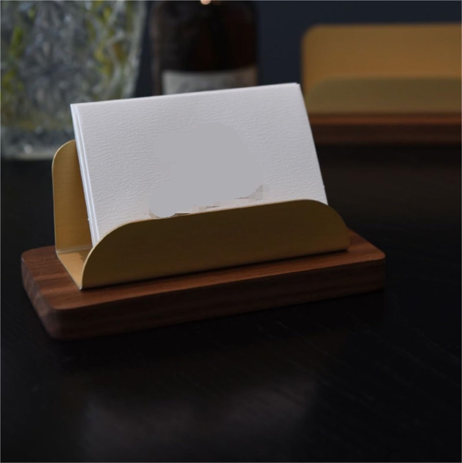 Expositor, Tarjetero de metal cepillado | Escritorio de oficina dorado 12x6x5,5 cm: exhibir tarjetas de visita