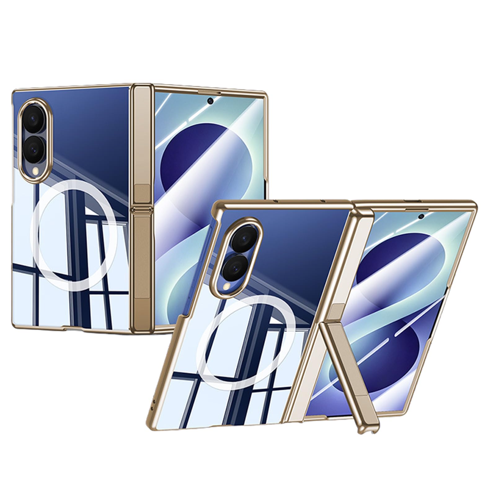 FDUJINH Magnetic Case for Samsung Galaxy Z Fold 8, Full Protection Clear Electroplated Cover Hidden Hinge Stand Holder Shockproof Shell