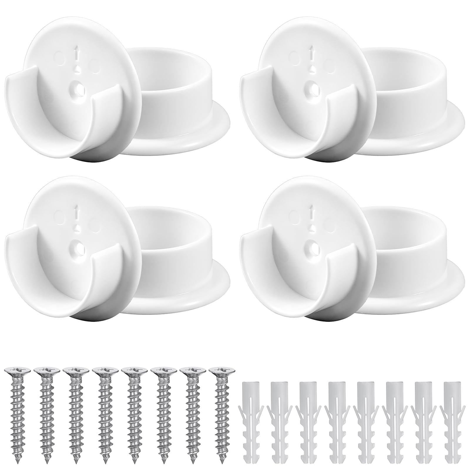 Classicseali 4Pairs Wardrobe Rail Bracket, Plastic Wardrobe Pole Brackets,Closet Pole Holder with Screws Fittings,for 1-3/8" Heavy Duty Wardrobes Tube,Home Bathroom Shower Curtain Clothing Store,White