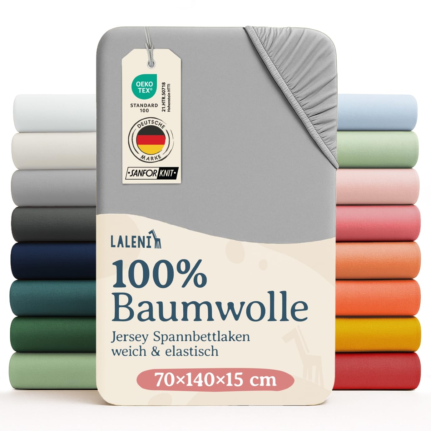 Laleni Jersey Spannbettlaken, 70x140cm, für Baby Beistellbett & Stubenwagen, 100% Baumwolle, Oeko-TEX Zertifiziert, Grau