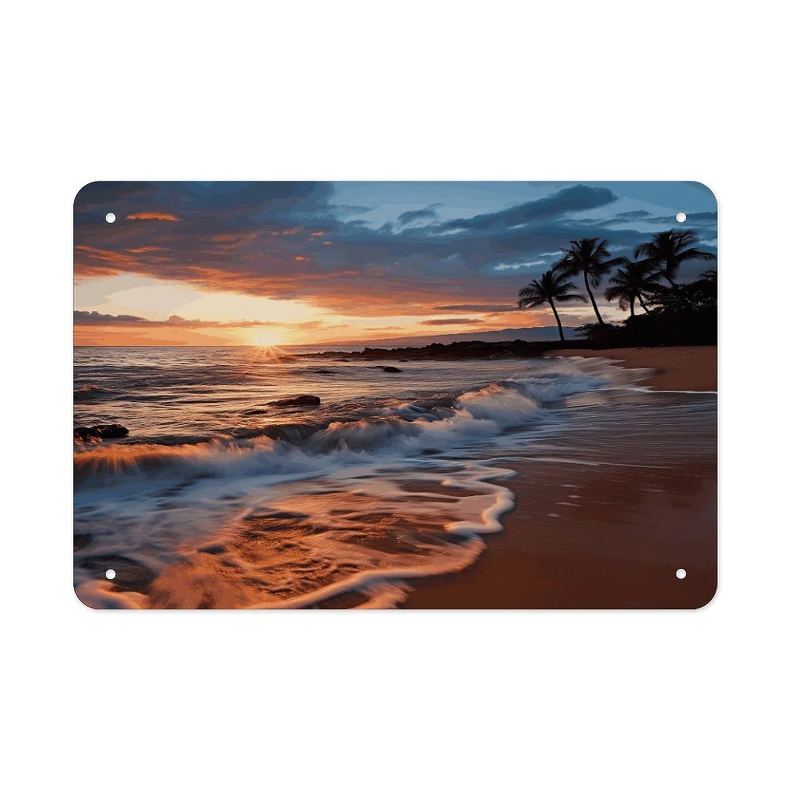 Retro Metal Signs Decorations Vintage Beach Maui Hawaii Sunset Sea Waves Clouds Tin Sign Iron Painting Home Family Poster Personalized Art Wall Decor Funny Plaque Sheet for Home Gift Party 8x12 In