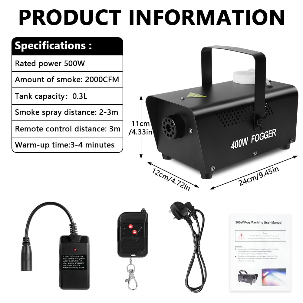 HOTUT Party Smoke Machine with Wireless Remote Control,500W Smoke Machine,Compact Fog Machine,Powerful Party Smoke Machine for Fog Mist Effects,2000CFM Fog,for Parities Weddings Holidays Halloween - Image 2
