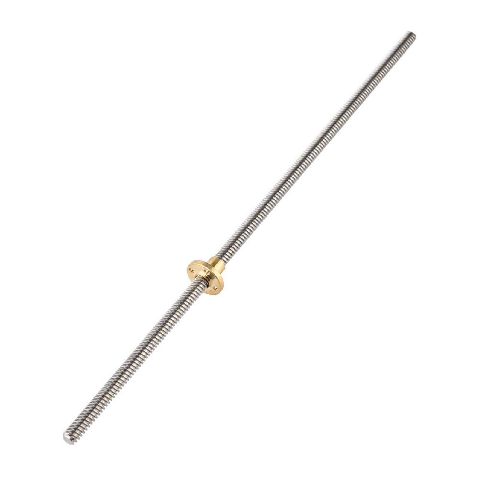 EBTOOLS Screw Rod, T8 8mm Trapezoidal Stainless Steel Threaded Rod Screw & Brass Nut for 3D Printer, Resistance, high Temperature Resistance(400mm)
