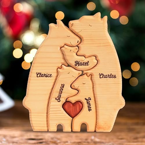 Gadgetstalk We are One - Rompecabezas personalizado para familia de osos con nombres de familia de 1 a 8, decoración de madera, para familia,