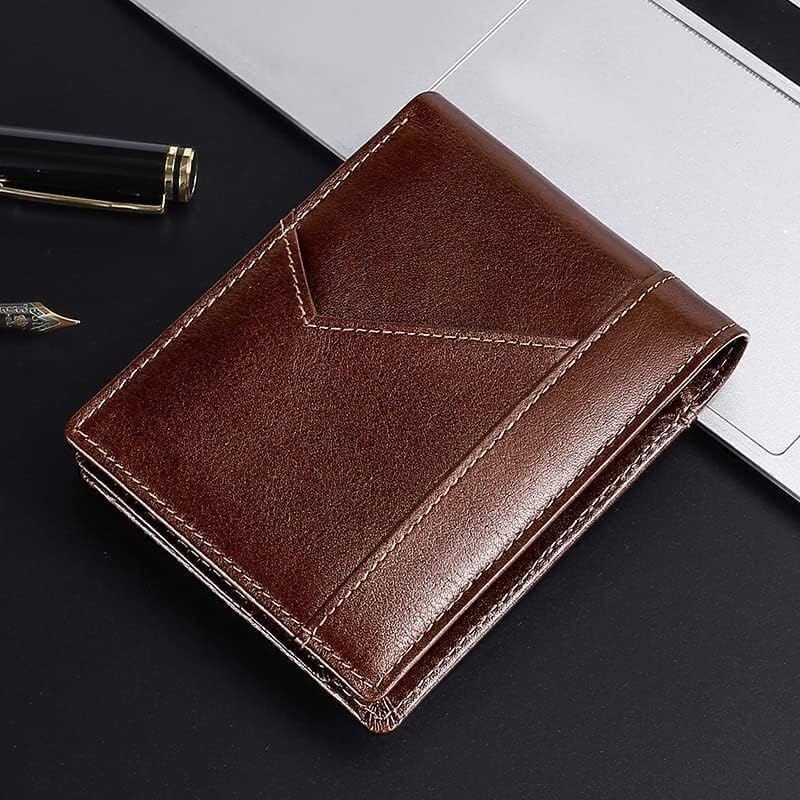 Wallet - Short style, large capacity, double-sided folding, men's leather, fabric money wallet, classic design, portable business card holder, credit card organizer(Brown)