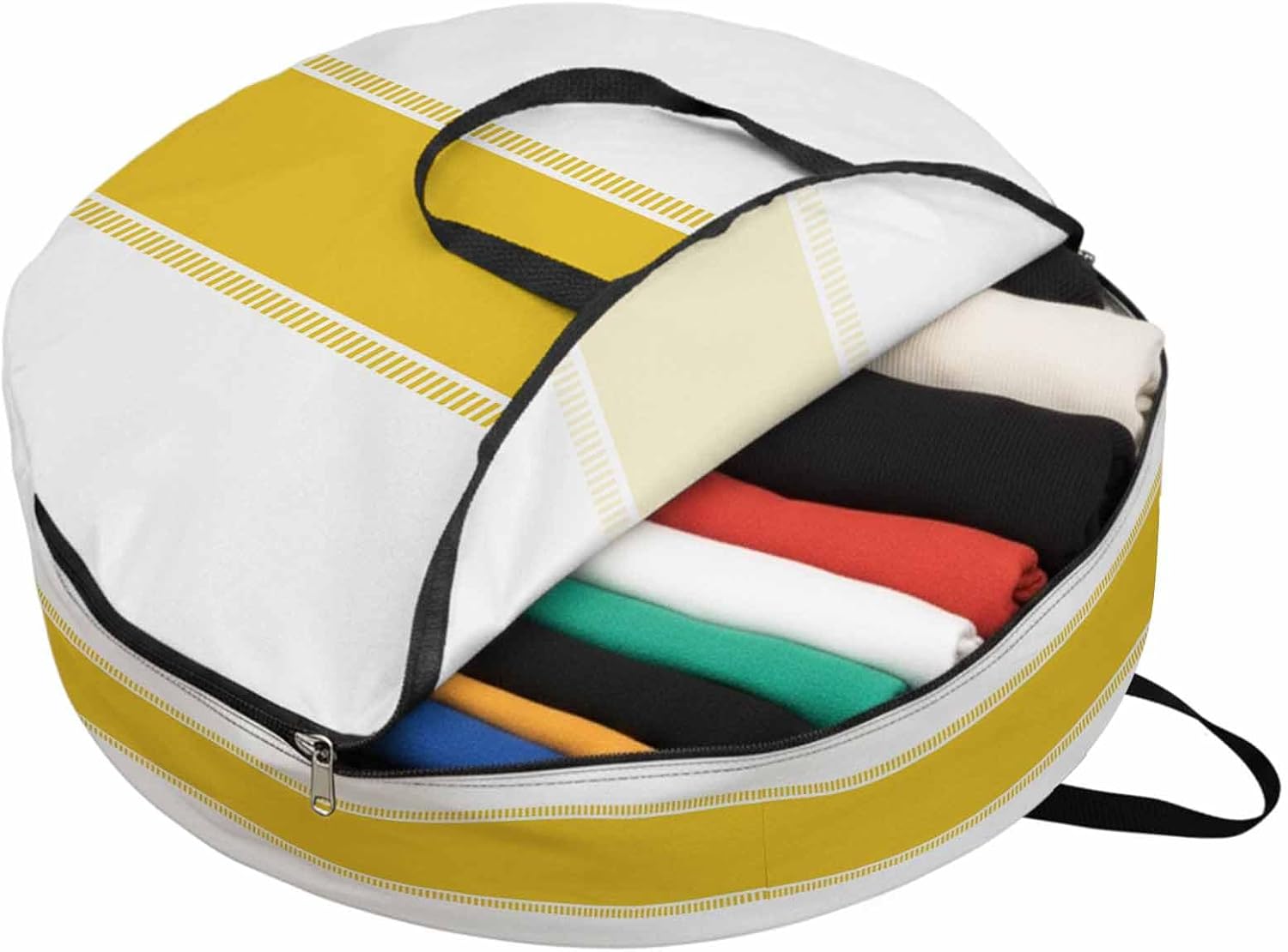 Yellow Stripes Round Storage Bag 36 Inch, Clothes Storage Container with Handles Heavy Duty Organizer for Comforter, Bedding & Holiday Wreaths