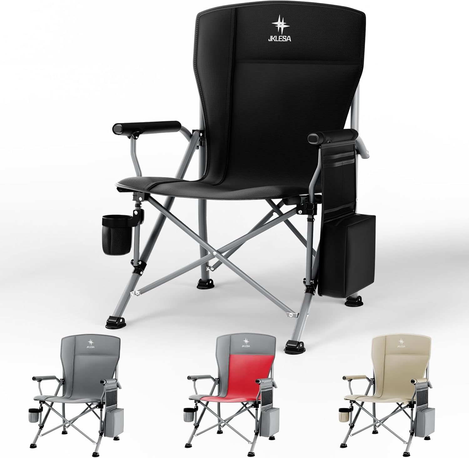 XL Heavy Duty Camping Chair 396lb Capacity (525lb Max) – Waterproof 1680D Oxford Fabric, 2" Padded Seat & Back, Cup Holder, Cooler Pocket, Portable for Camping, Beach & Tailgating (Onyx Black)