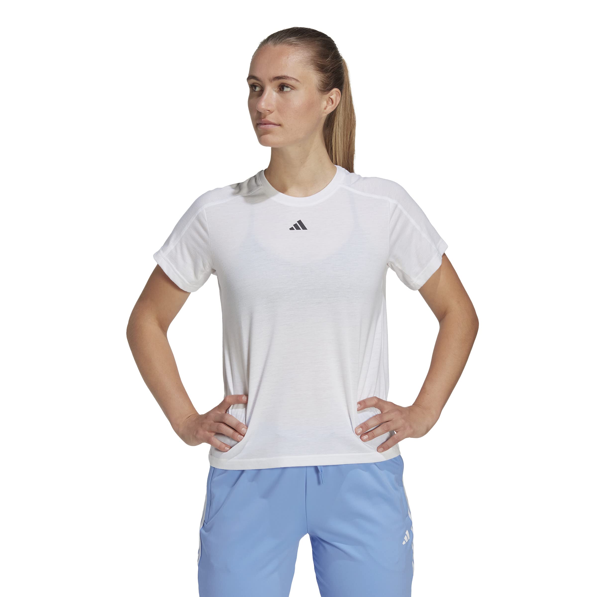 adidas Women's AEROREADY Train Essentials Minimal Branding Crewneck Tee, White, S