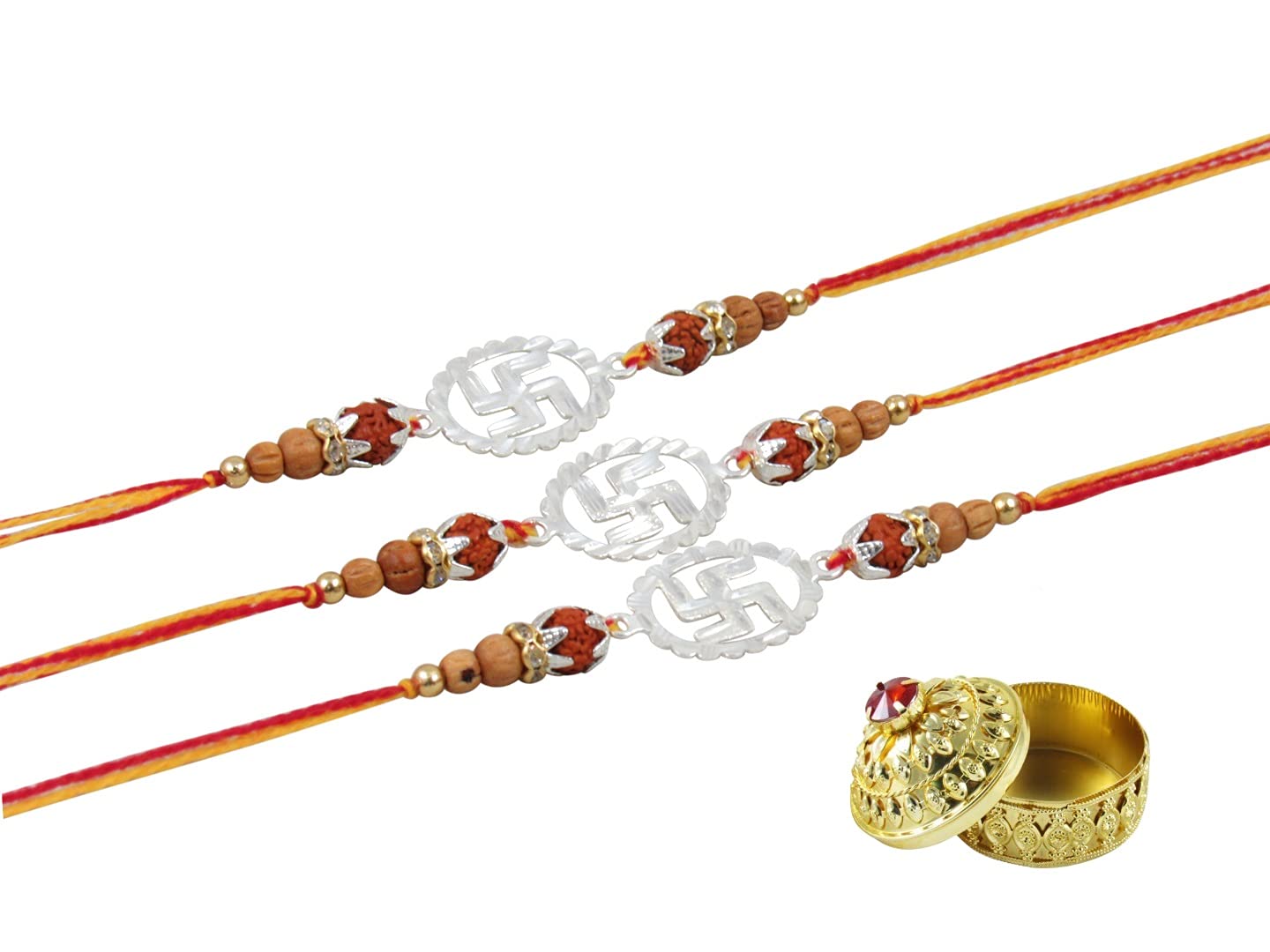 GoldGiftIdeas 999 Pure Silver Nakshi Rakhis for Raksha Bandhan (Set of 3), Silver Shining Rakhi for Brother (Men/Boys), Rakhi Gift for Bhaiya with Golden Dabbi (B0C3H65Y1W) Amazon Price History, Amazon Price Tracker