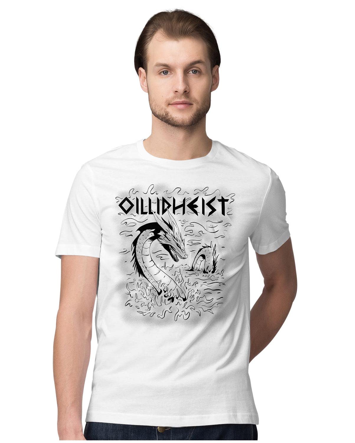 HeybrohMen's Regular Fit T-Shirt Oillidheist - Celtic Folklore Sea Dragon 100% Cotton T-Shirt