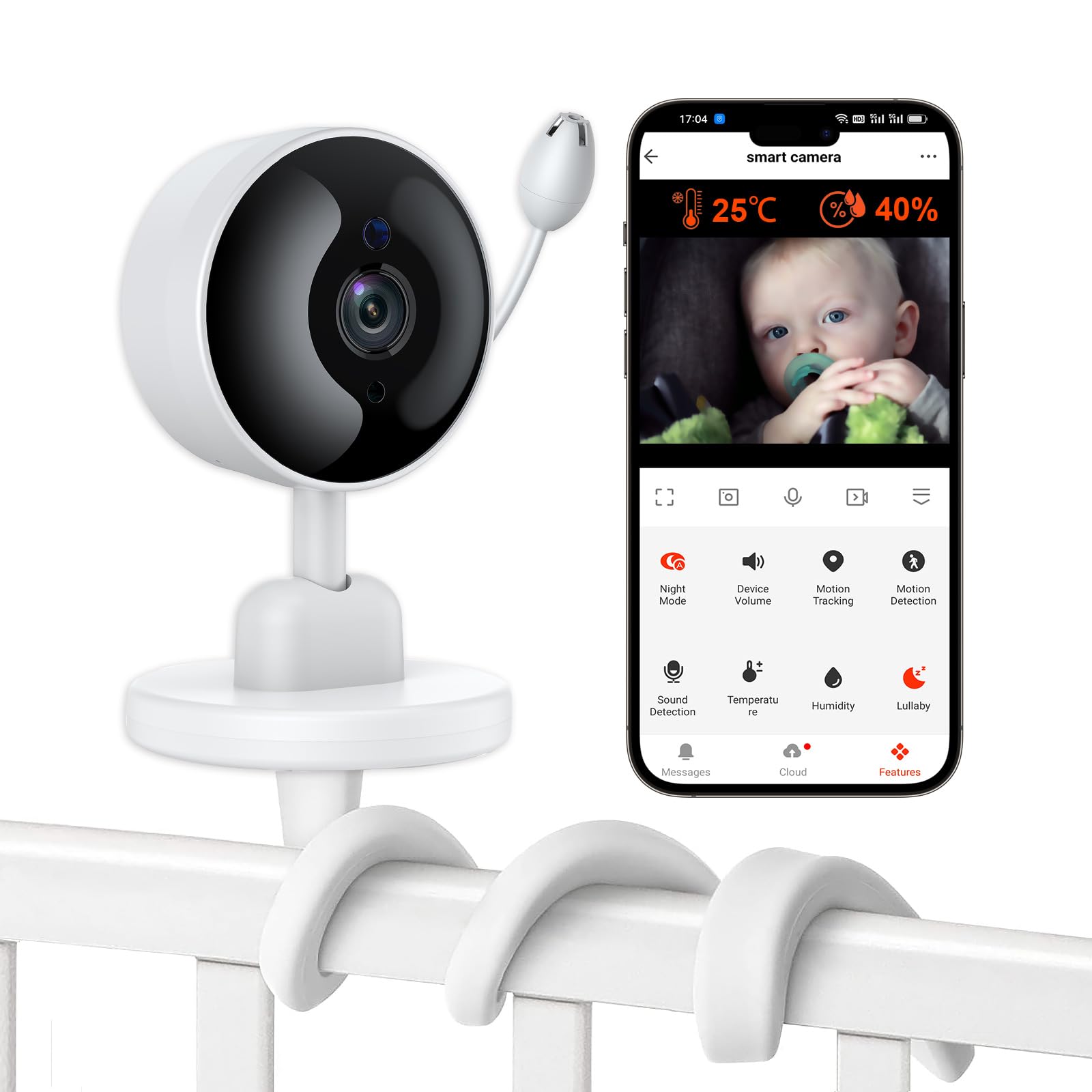 Baby Monitor with Camera and Audio, WiFi Indoor Video Baby Camera with Mount, Motion & Cry Detection, Temp & Humidity Sensor, Night Vision, 2 Way