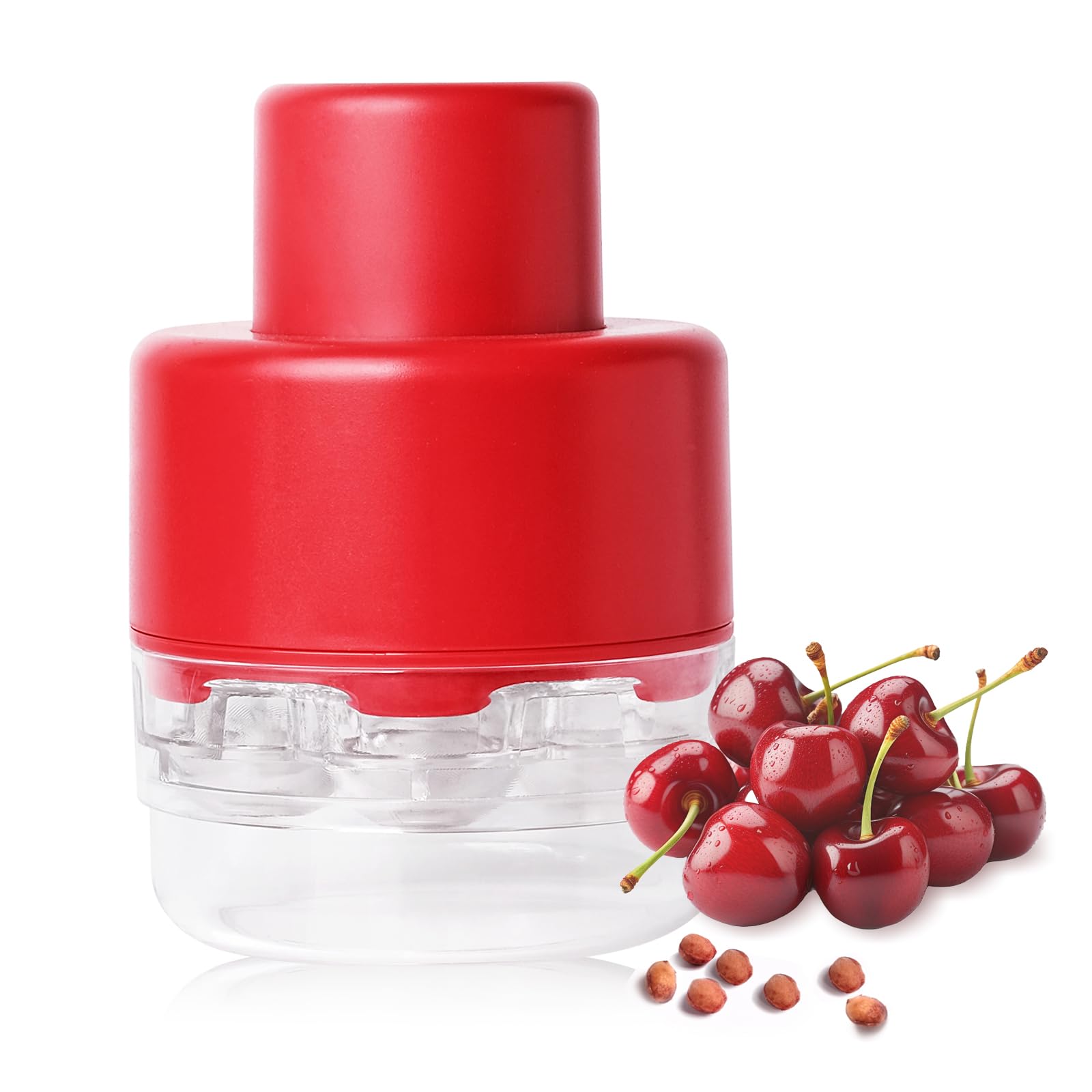 View 1 of Upgraded Cherry Pitter Tool Pit Remover, 7-in-1 Portable Cherry Core Remover, Quick Release Multi Cherry Pitter Tool for Kitchen, Cake Shop, Fruit Salad (Bright - Red)
