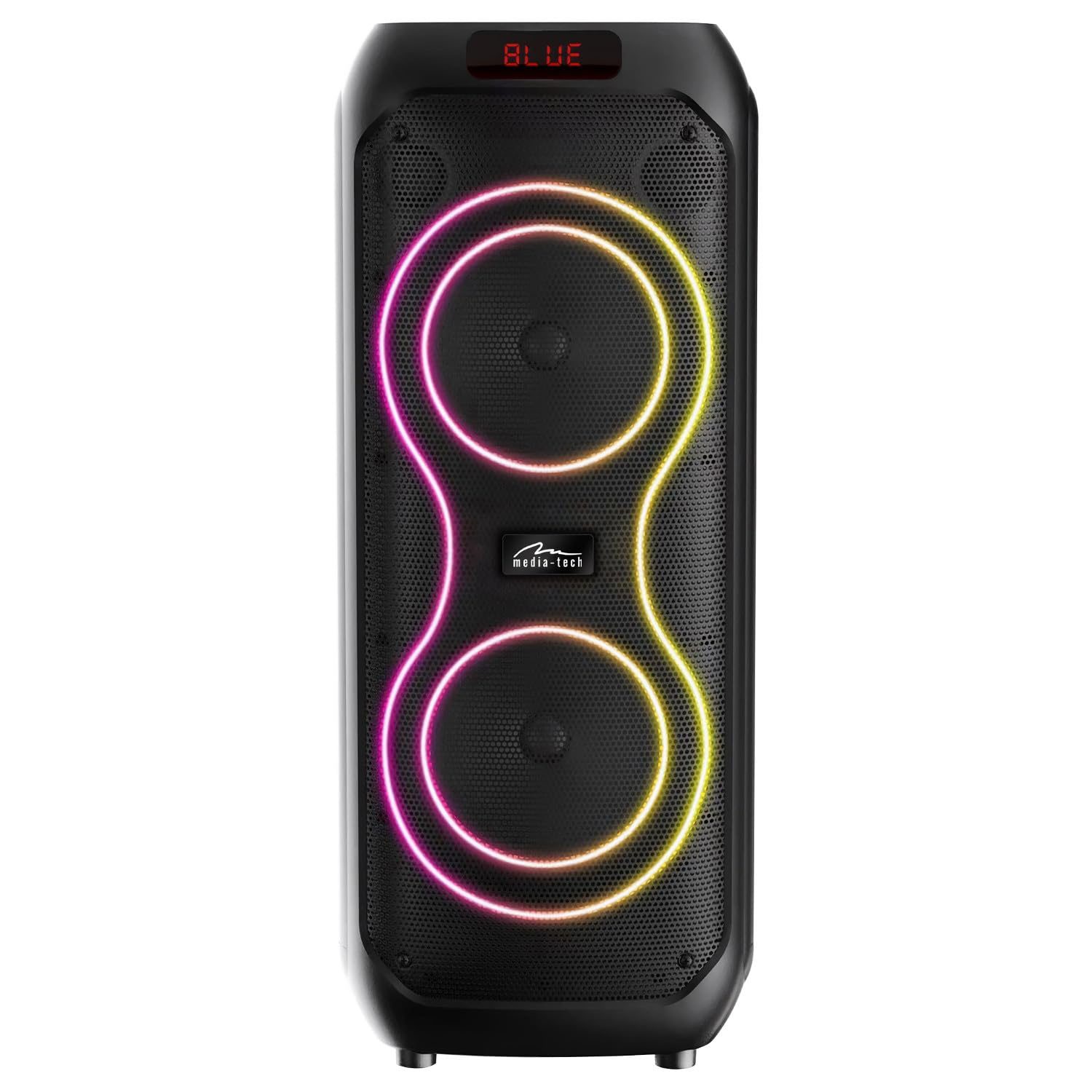Głośnik karaoke Bluetooth 120 W RMS POWER AUDIO MAX MT3185 przenośny podwójny 8-calowy RGB TWS USB microSD AUX BT 5.3 Głośnik 11 godzin pracy baterii pilot zdalnego sterowania wyświetlacz LED