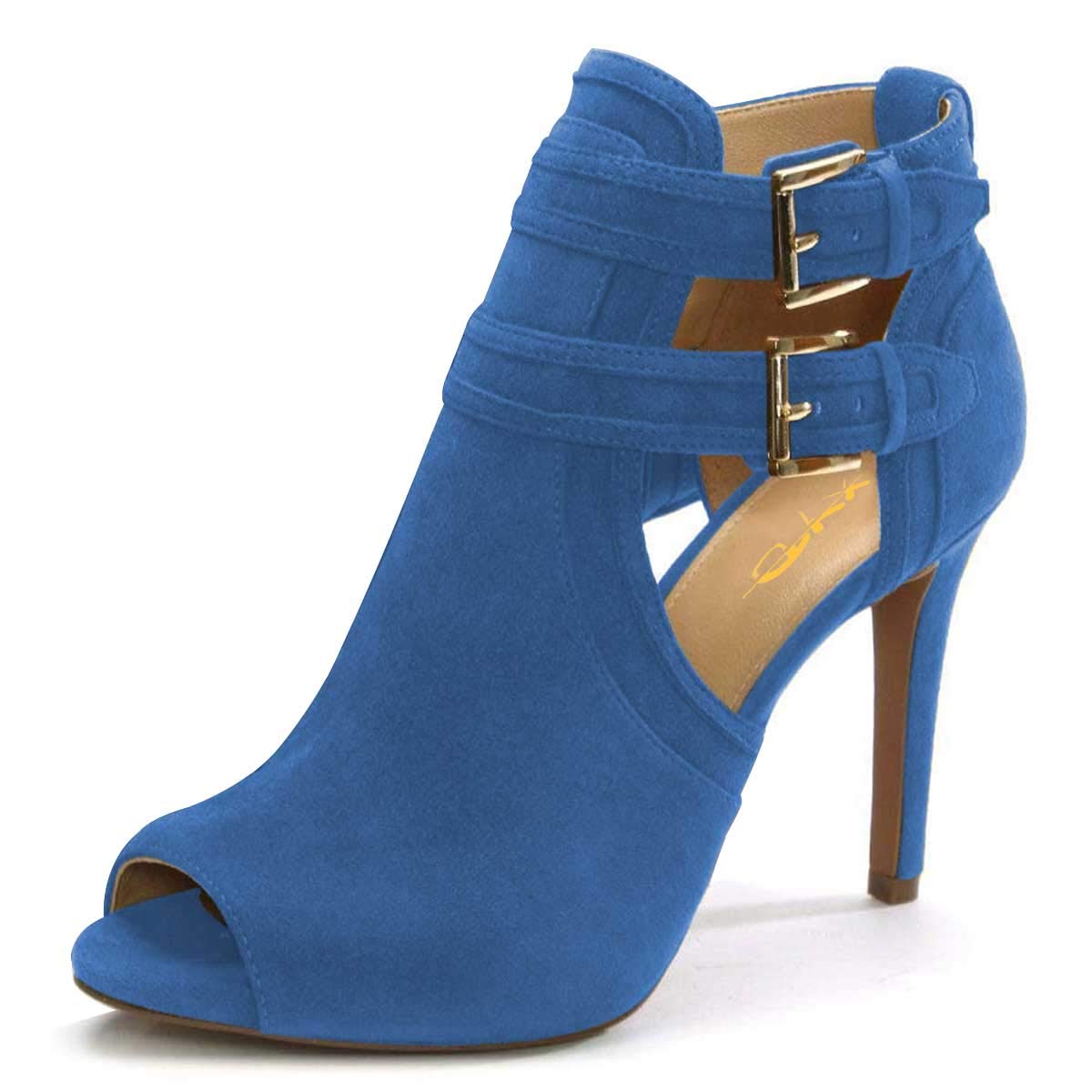 XYD Women Peep Toe Sandal Ankle Booties Dual Buckled Straps Stiletto Heels Stylish Cutout Event Party Pumps Shoes