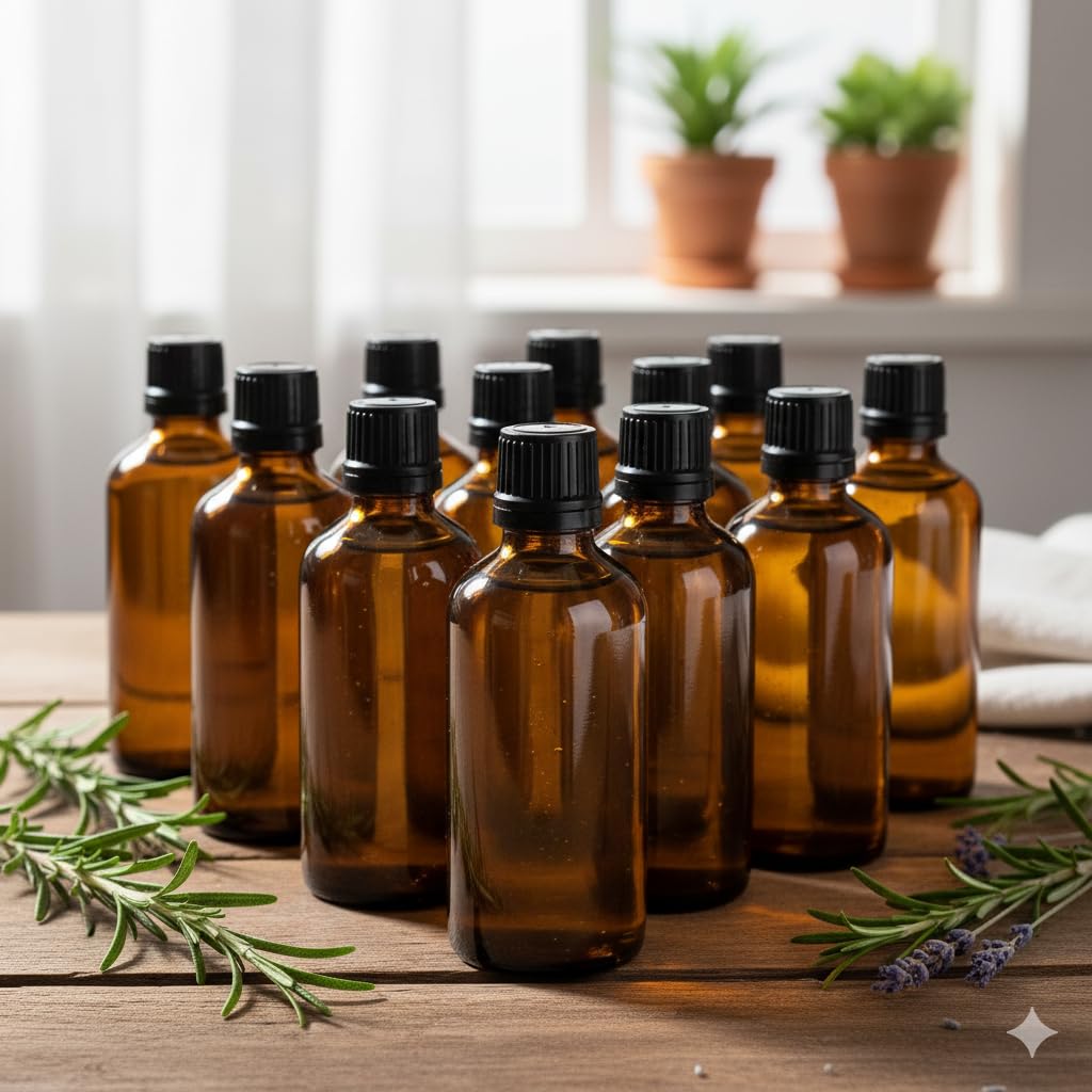 Mkd2 Rise Empty Amber Glass Bottle 100ml, Set of 12 with Leak Proof Euro Dropper Black Cap. Ideal to Store Essential Oils, Fragrances, Medicines, DIY Perfumes, Homeopathy & Refillable-image-11