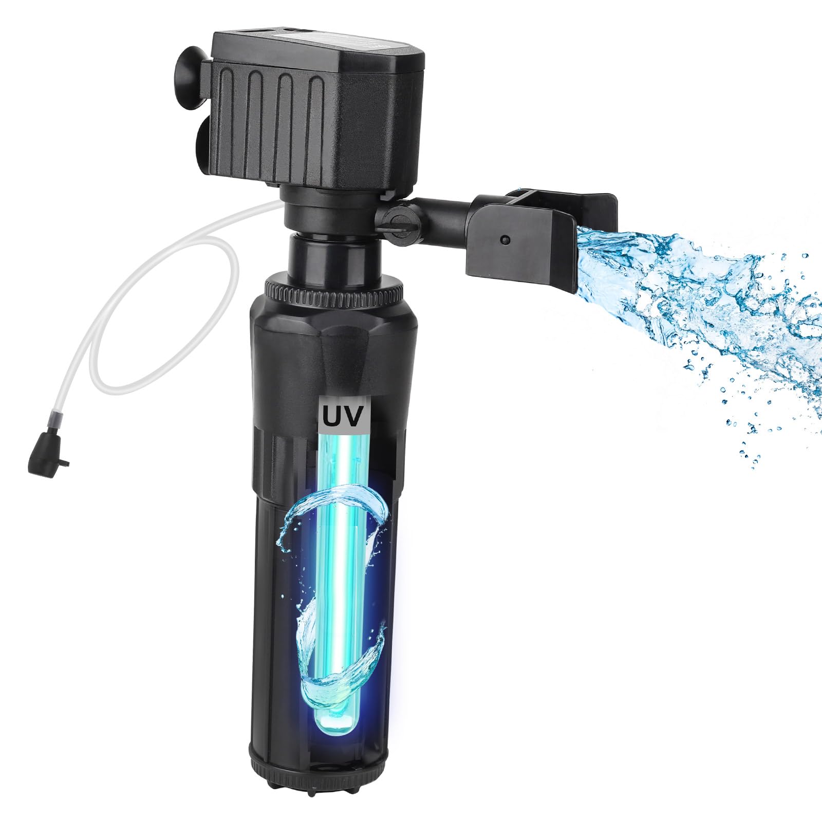 Hygger Hang On Filtre Aquarium, 380L/H 6W Silencieux Fish Tank Filter Avec Buse Bec Canard Sortie De Tuyau Douche Débit Réglable Aquarium Filtre Extérieur Pour Réservoir De 40-75L Tank