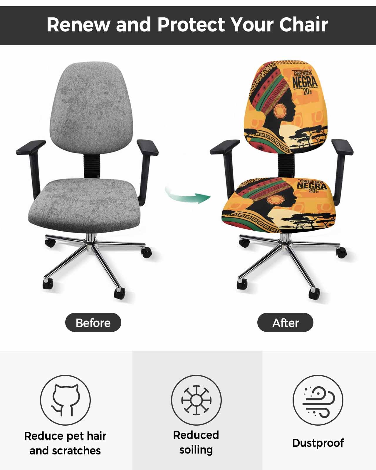 Farmhouse Boho 2 Pieces Computer Office Chair Covers Set,Stretchable Desk Rotating Chair Seat Cushion Slipcover Back Covers,Africa Woman Tree Sunset Ethnic Art Slipcover Back Cover,Protectors Cover