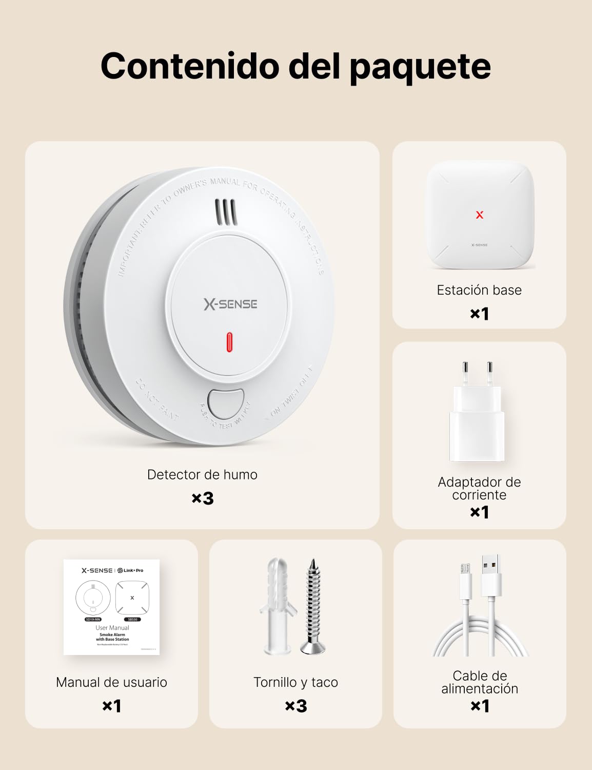 X-Sense - Detector de humo conectado con estación SBS50, alarma contra incendios inalámbrica interconectada, sistema de seguridad para el hogar, compatible con la aplicación X-Sense, SD11-MR31