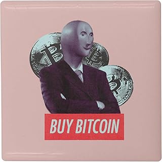 Kwadratowy ceramiczny magnes na lodówkę - Kup Bitcoin Kryptowaluta Handel Blockchain Finanse Biznes Bitcoin Humor Meme Man - Format 5x5cm - Dekoracyjny magnes pamiątkowy na lodówkę i stół