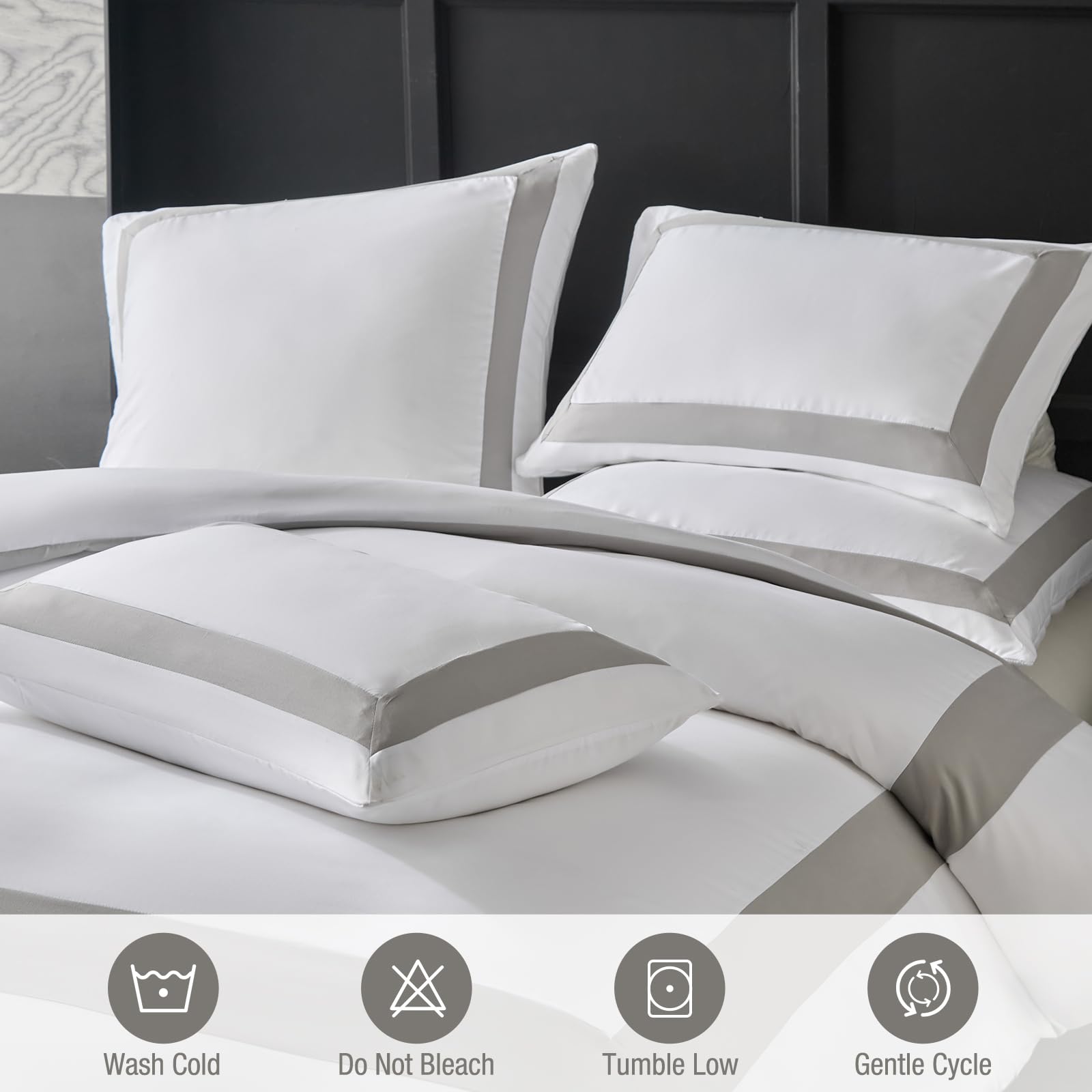 Tokokimo White Double Duvet Cover Set Hotel Quality Bedding Grey Striped Double Duvet Set Ultra-Soft Brushed Polyester (1x Quilt Cover - Image 3