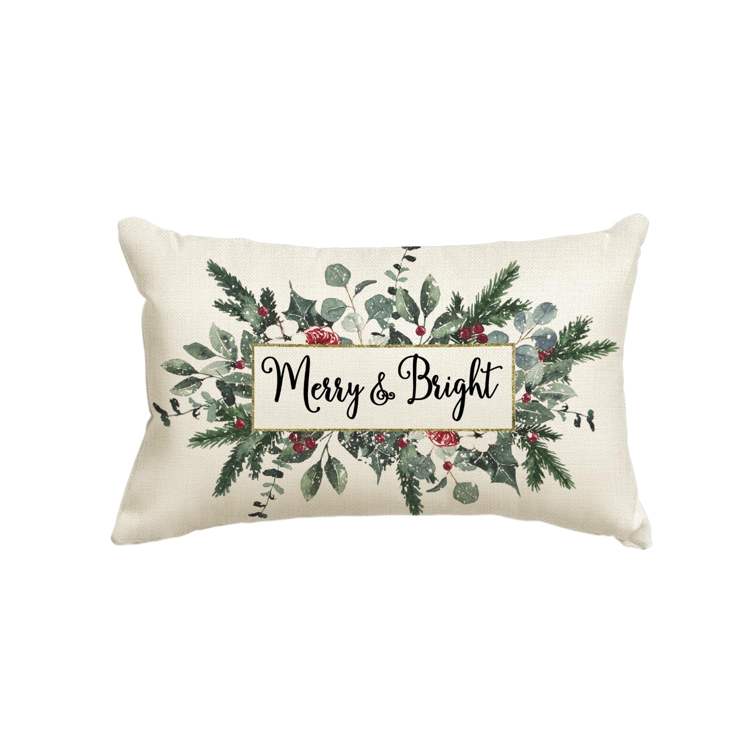 AVOIN colorlife Christmas Merry & Bright Eucalyptus Mistletoe Throw Pillow Cover, 12 x 20 Inch Winter Holiday Cushion Case Decoration for Sofa Couch
