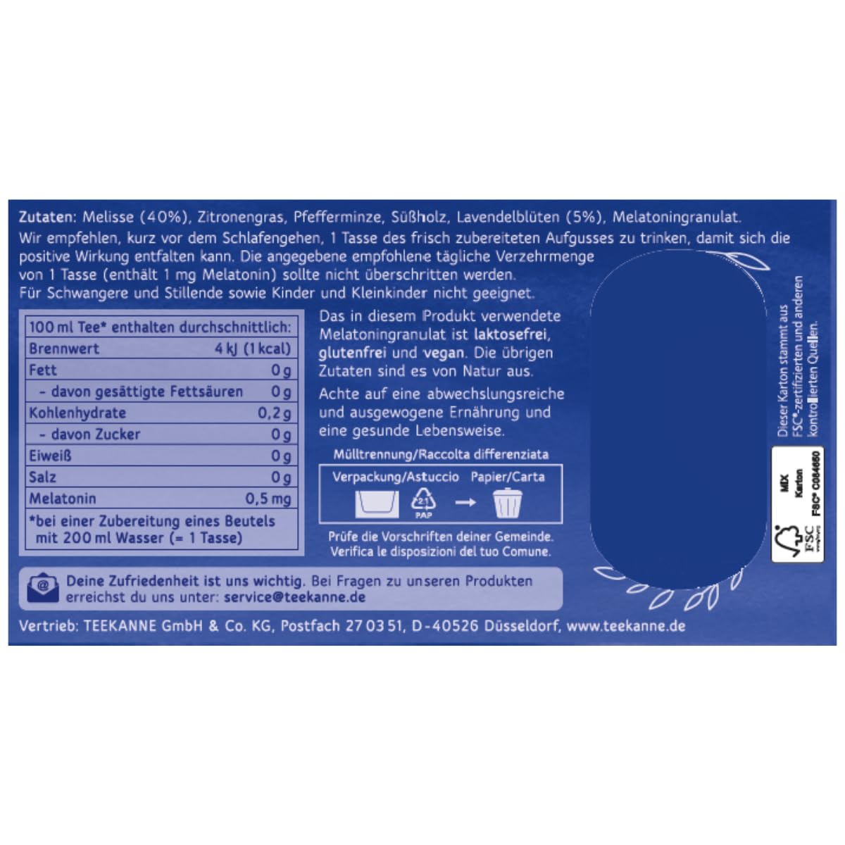 TEEKANNE Besser Schlafschlafen herbata ziołowa z melatoniną, 10 opakowań x 18 torebek (10 x 30,6 g)