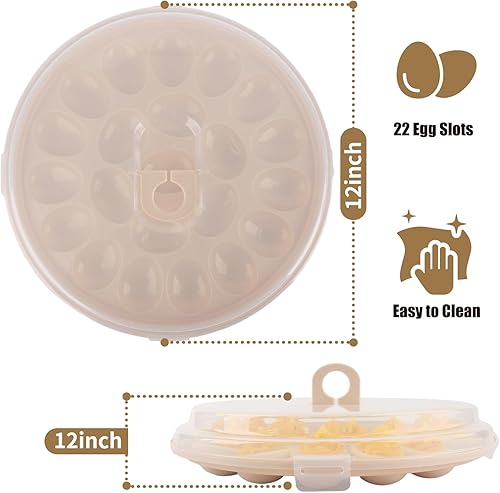 Miniatura 2 de HAKSEN Bandeja para huevos con tapa, bandeja para huevos Deviled Huevos Marrones, 22 ranuras para refrigerador, hogar, cocina, campamento