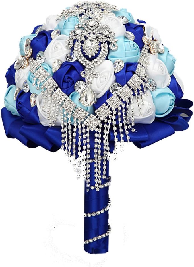 FAYBOXHandmade Rhinestone Brooch Stunning Tassel Wedding Bridal Bouquets Blue