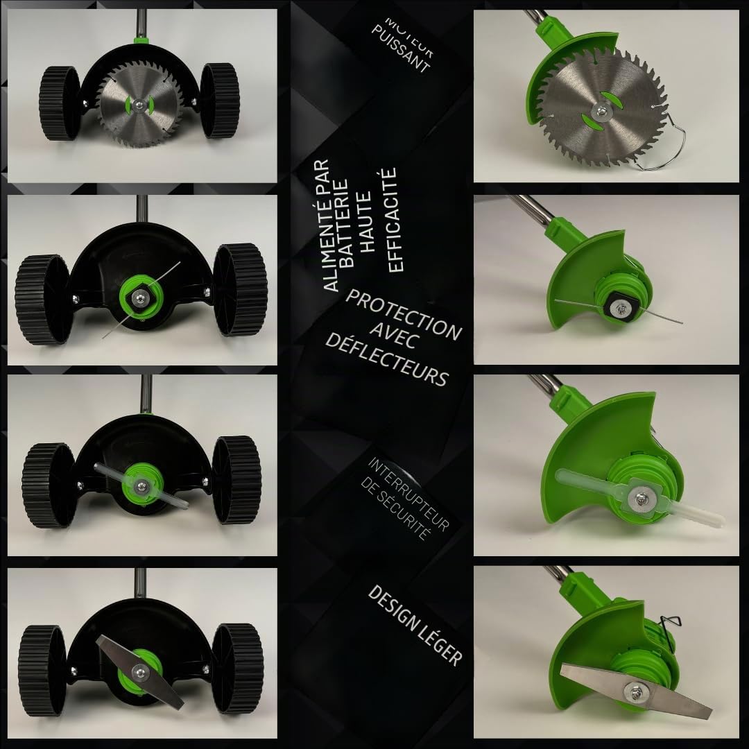 Best Direct Rotorazer Débroussailleuse électrique 8 en 1, 2 batteries 21 V, coupe-bordures, tondeuse, coupe-gazon, divers accessoires, tête pivotante à 90° (tondeuse + 2 batteries + 3 lames)