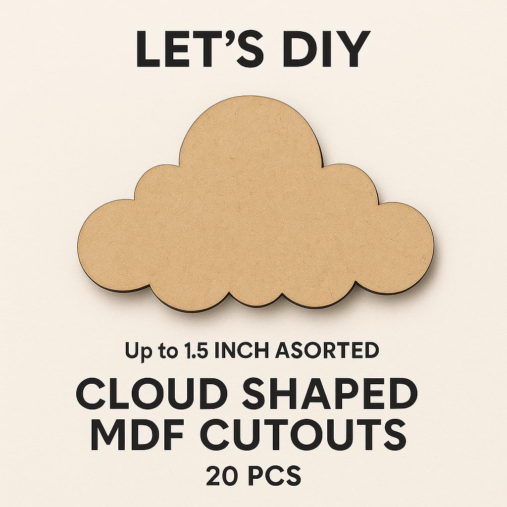 Lets DIY Cloud Shaped Cutouts - MDF Craft Shapes for Art, Painting & Home Décor (Size Up to 1.5 INCH Assorted) | Gift kit for Boys and Girls | Birthday Gift | Festival Gift | 20 Pcs 2