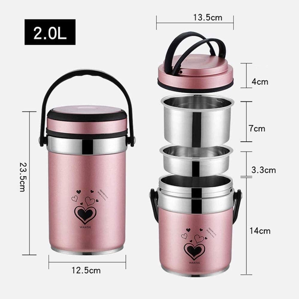 Porta Pranzo Isolato In Acciaio 304 Con Scomparti, 22,5x14,5x8 Cm, Antiperdite Per Scuola E Ufficio, Rosa